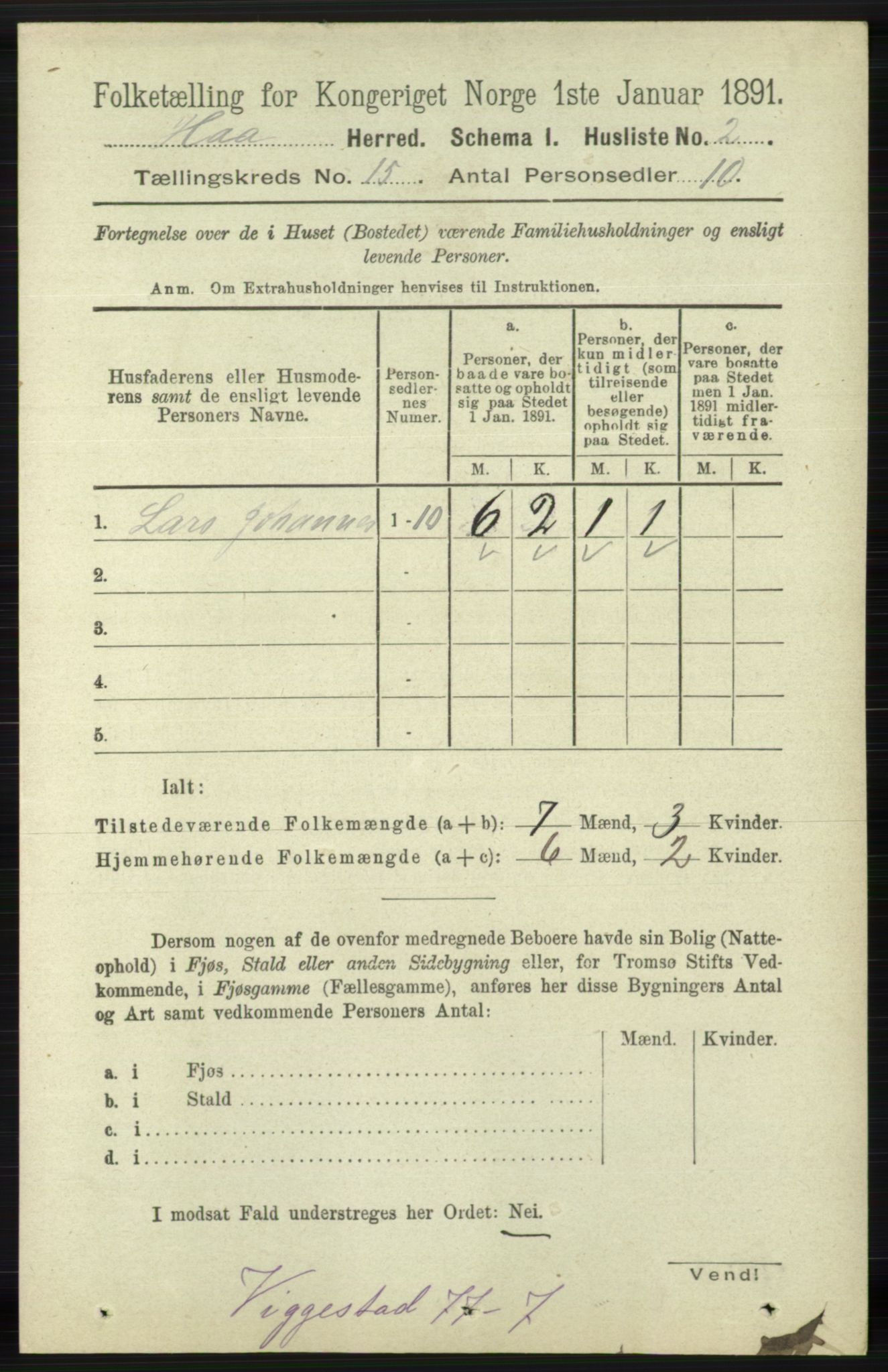 RA, 1891 census for 1119 Hå, 1891, p. 3581