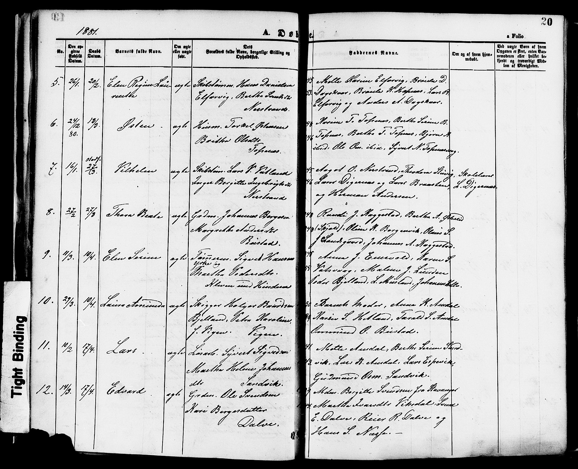 Nedstrand sokneprestkontor, SAST/A-101841/01/IV: Parish register (official) no. A 11, 1877-1887, p. 20