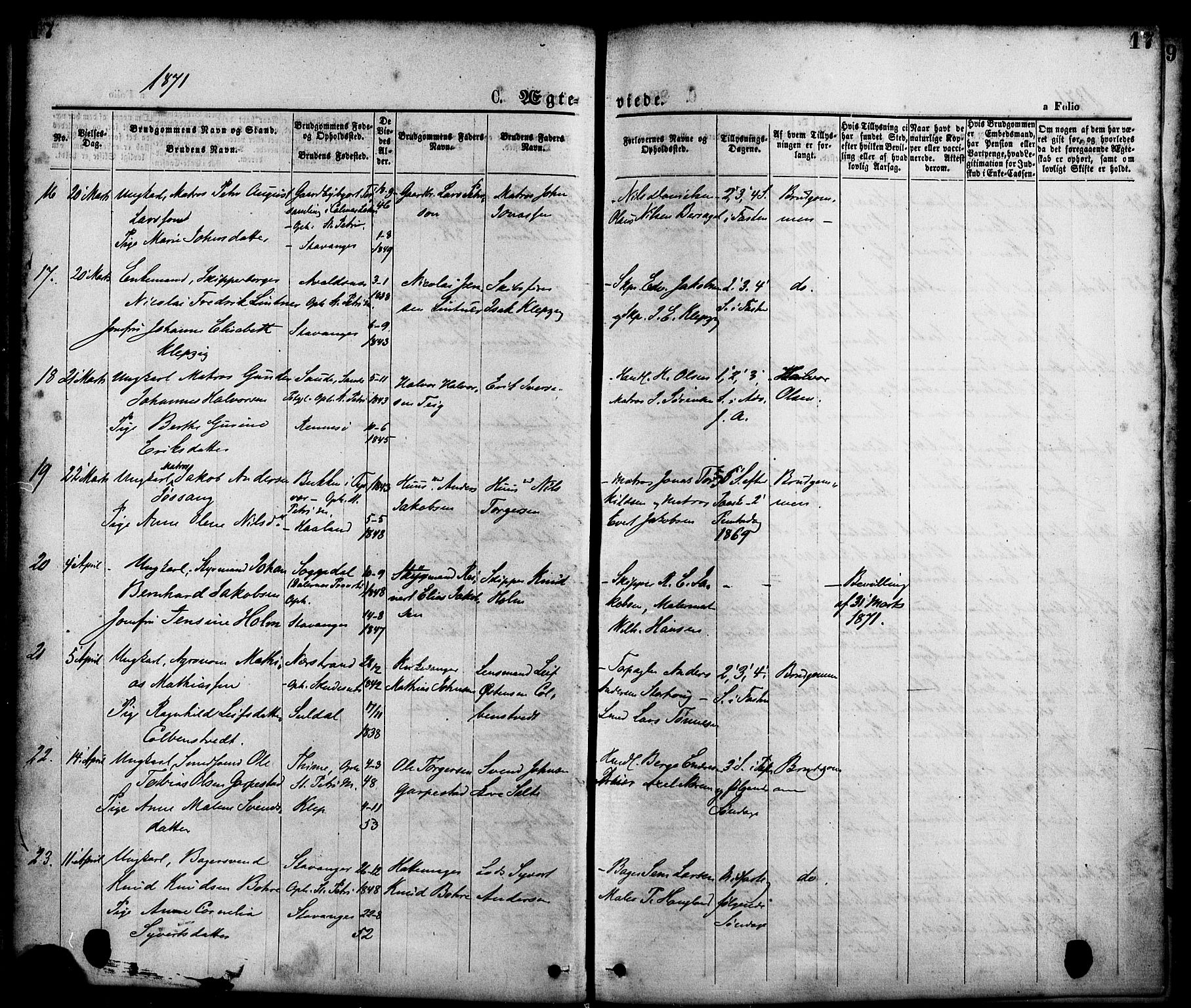 St. Petri sokneprestkontor, AV/SAST-A-101813/001/30/30BA/L0010: Parish register (official) no. A 10, 1869-1878, p. 17