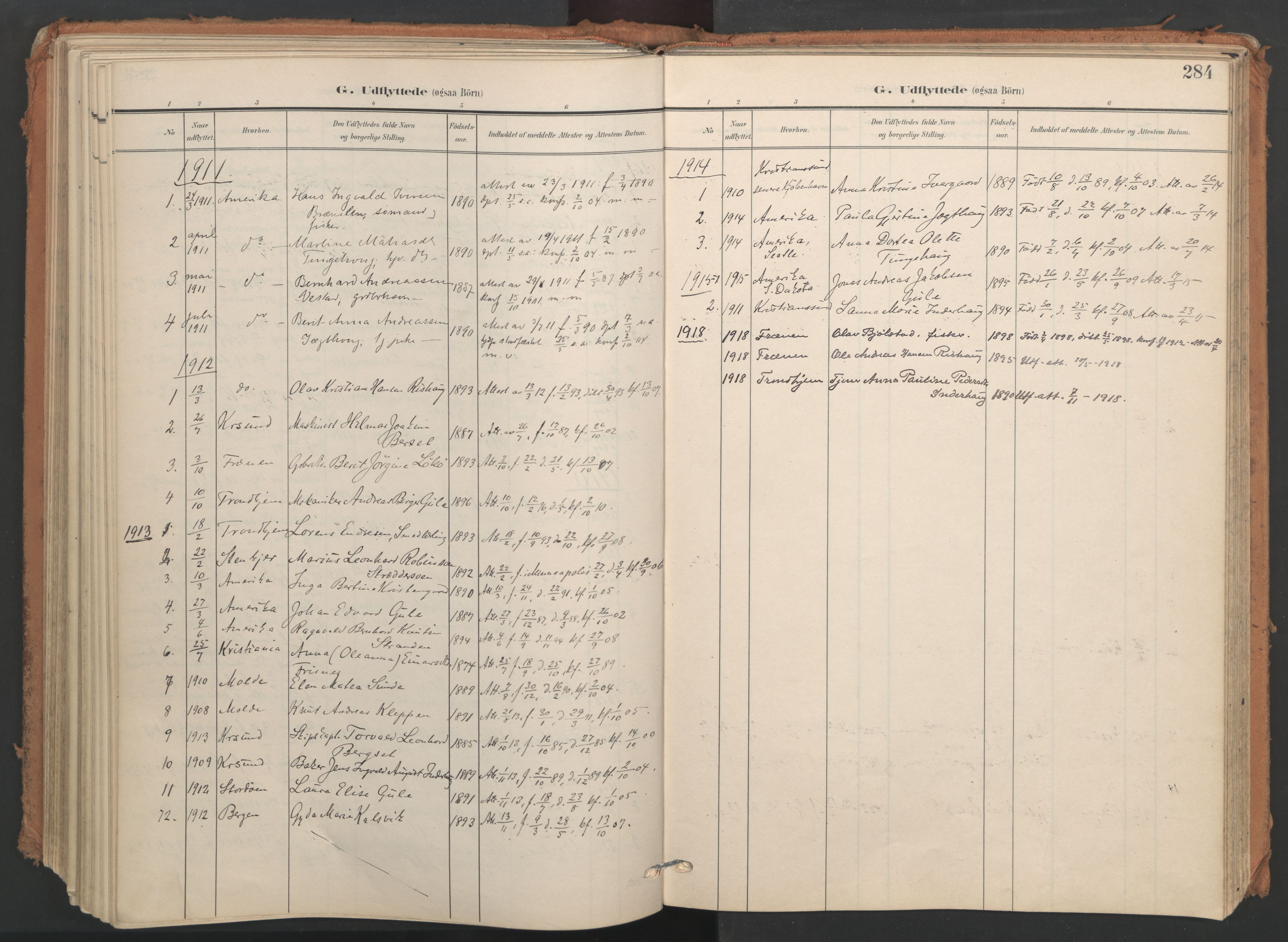Ministerialprotokoller, klokkerbøker og fødselsregistre - Møre og Romsdal, AV/SAT-A-1454/566/L0771: Parish register (official) no. 566A10, 1904-1929, p. 284