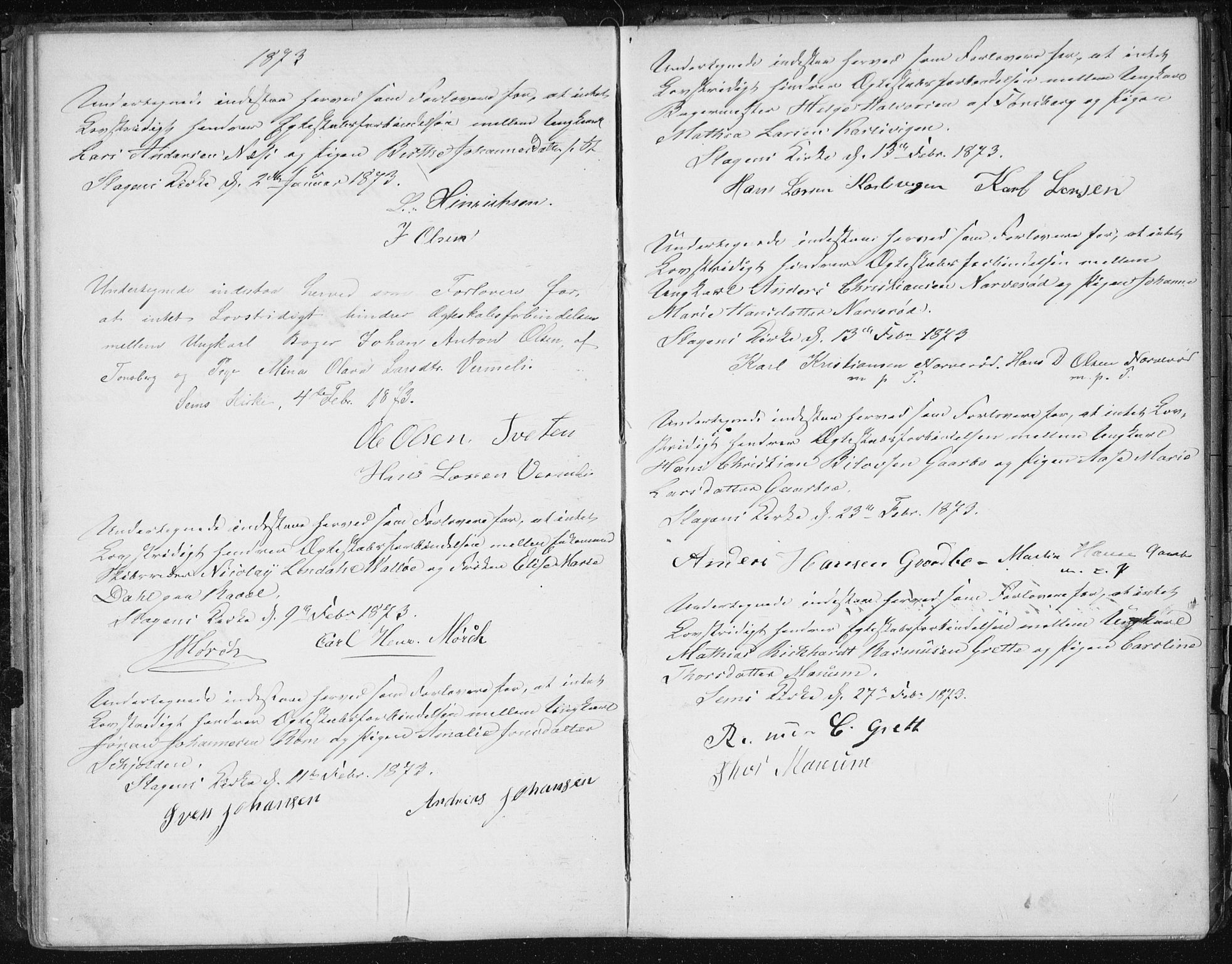 Sem kirkebøker, AV/SAKO-A-5/Y/Ya/L0002: Best man's statements no. 2, 1864-1894