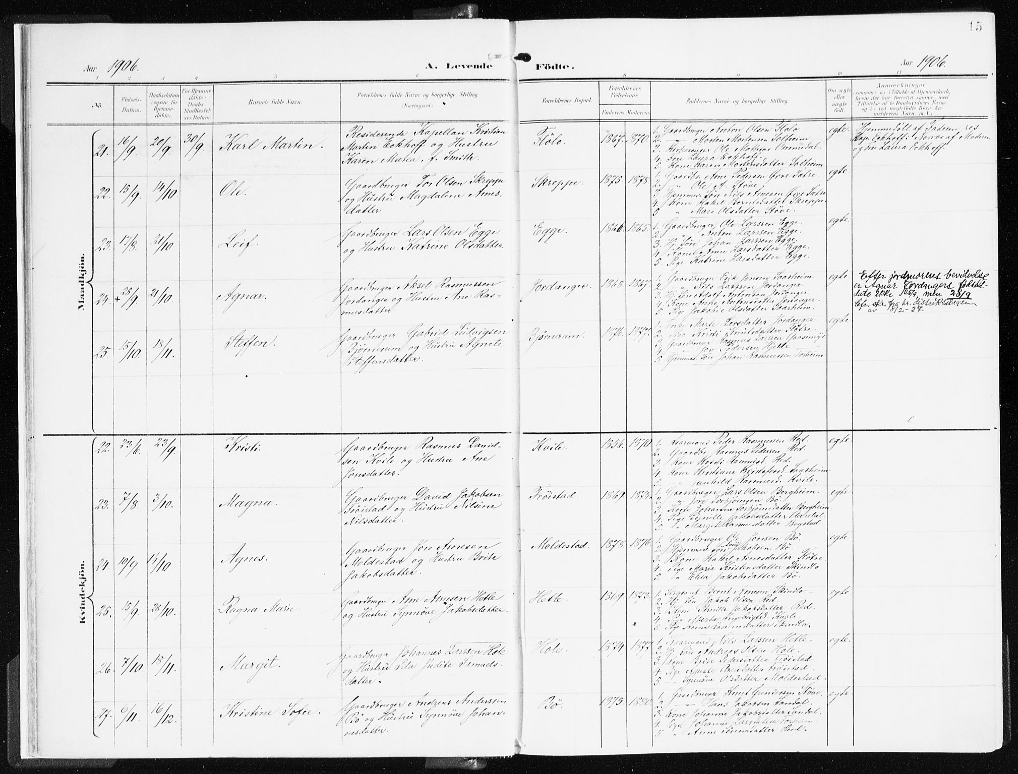 Gloppen sokneprestembete, AV/SAB-A-80101/H/Haa/Haac/L0003: Parish register (official) no. C 3, 1904-1921, p. 15