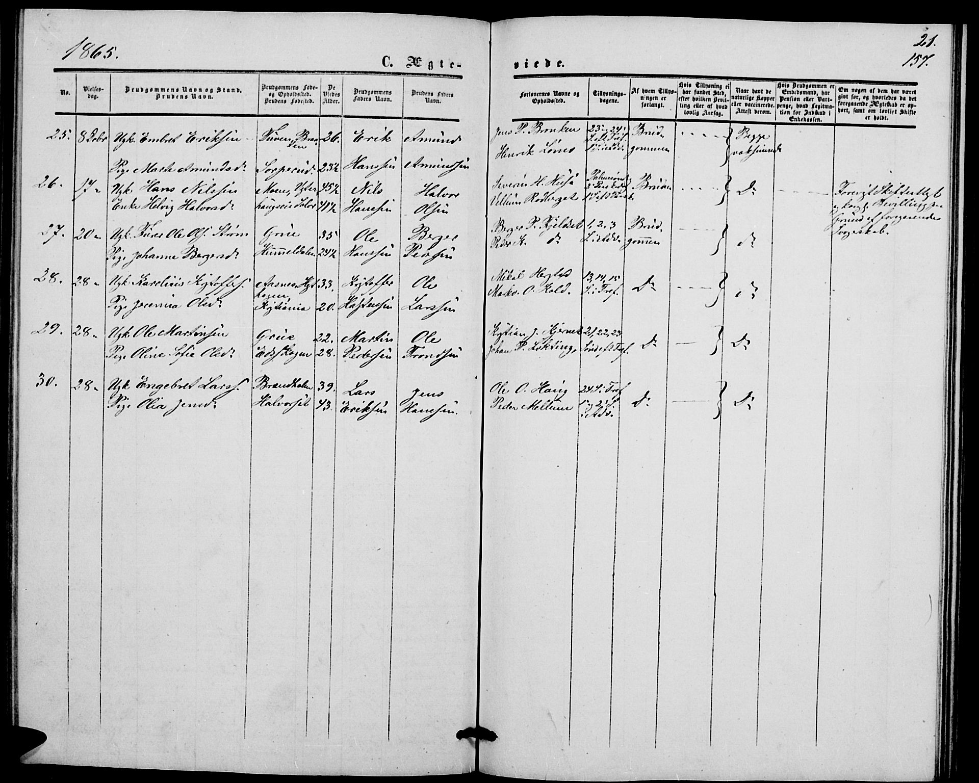 Elverum prestekontor, SAH/PREST-044/H/Ha/Hab/L0003: Parish register (copy) no. 3, 1856-1865, p. 157