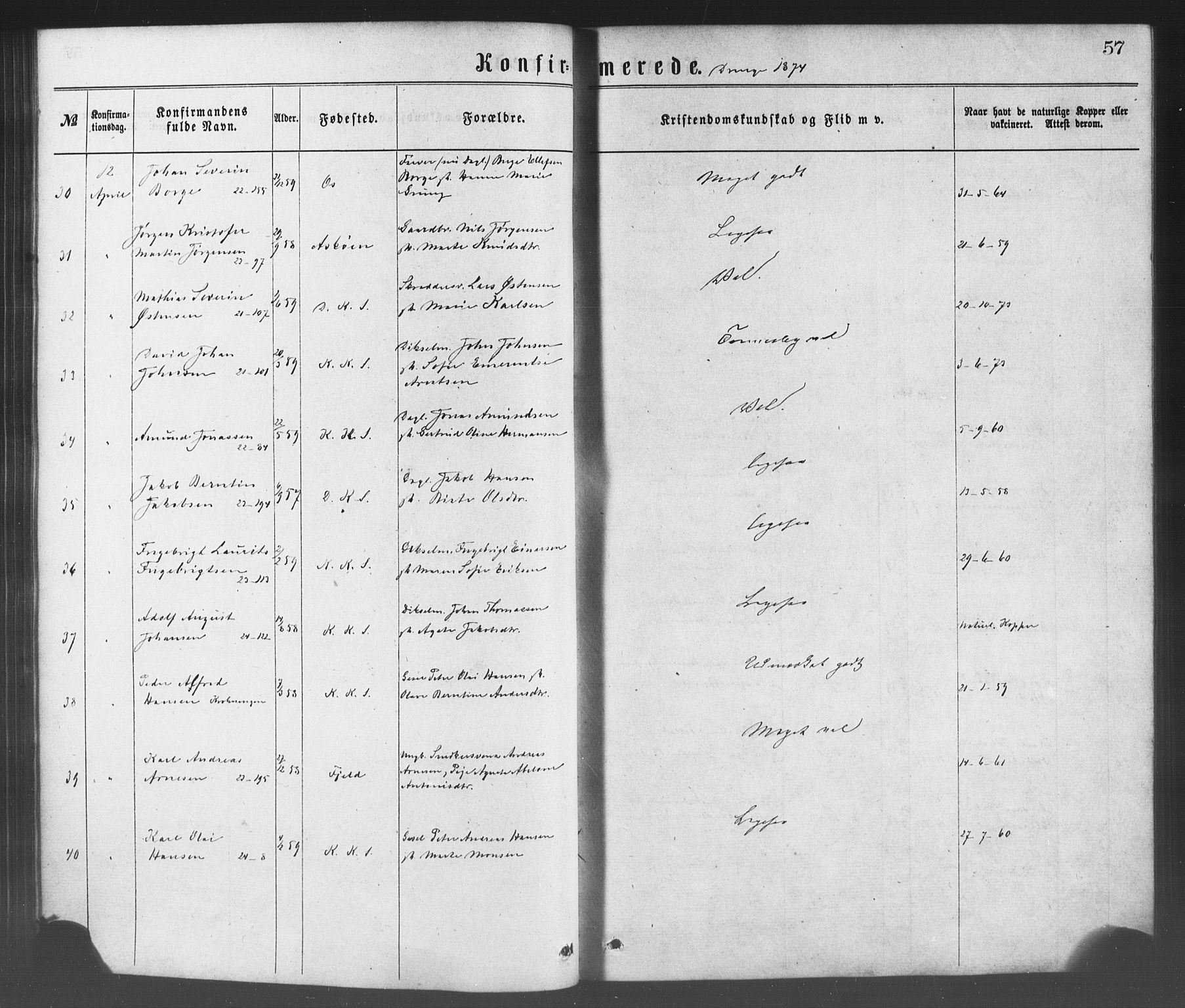 Korskirken sokneprestembete, AV/SAB-A-76101/H/Haa/L0028: Parish register (official) no. C 4, 1868-1879, p. 57