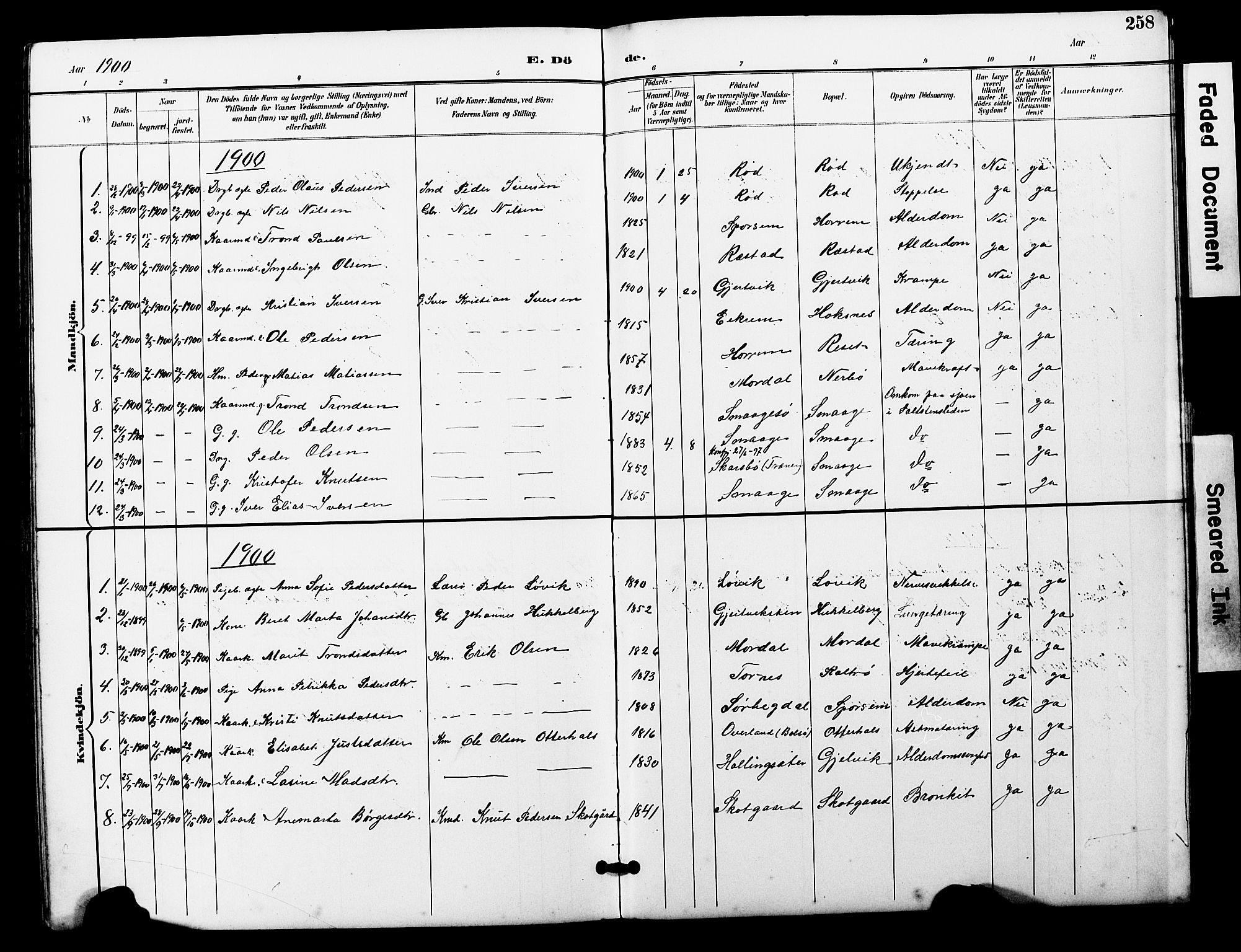 Ministerialprotokoller, klokkerbøker og fødselsregistre - Møre og Romsdal, SAT/A-1454/560/L0725: Parish register (copy) no. 560C02, 1895-1930, p. 258
