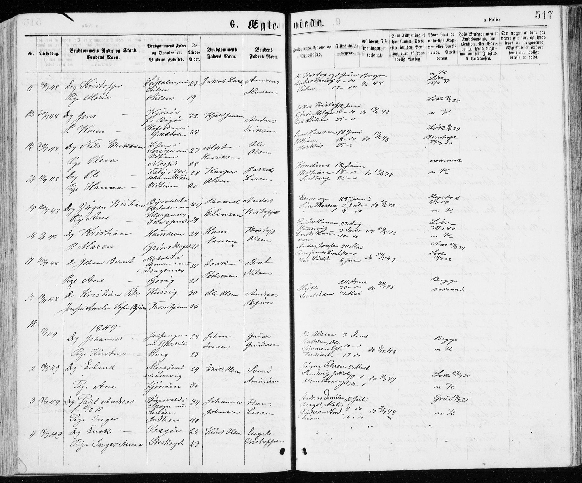 Ministerialprotokoller, klokkerbøker og fødselsregistre - Sør-Trøndelag, AV/SAT-A-1456/640/L0576: Parish register (official) no. 640A01, 1846-1876, p. 517