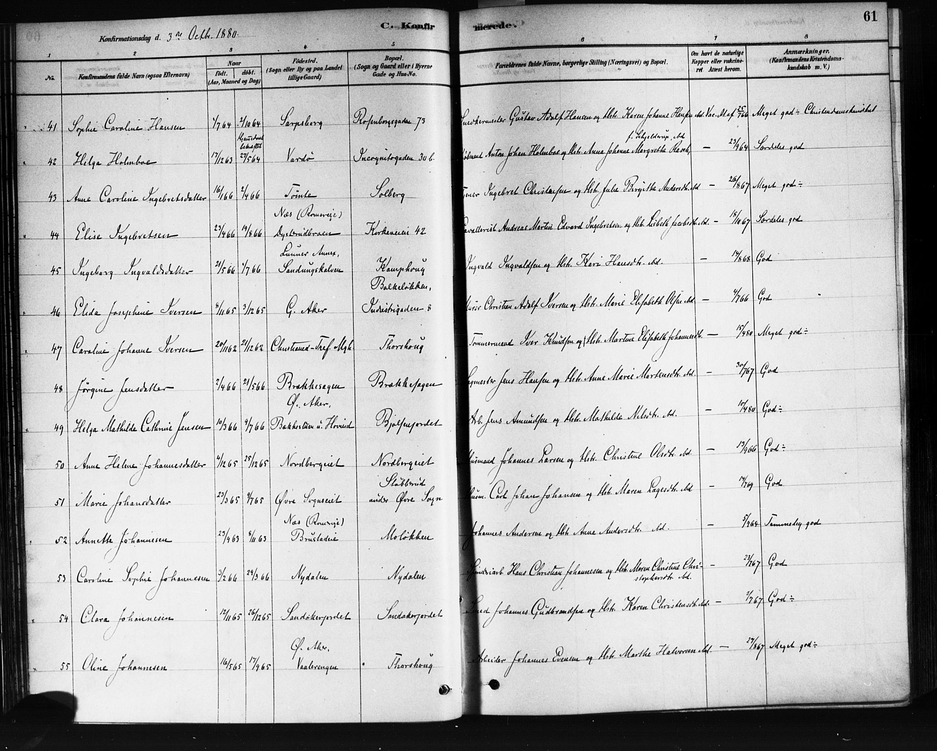 Vestre Aker prestekontor Kirkebøker, AV/SAO-A-10025/F/Fa/L0008: Parish register (official) no. 8, 1878-1903, p. 61