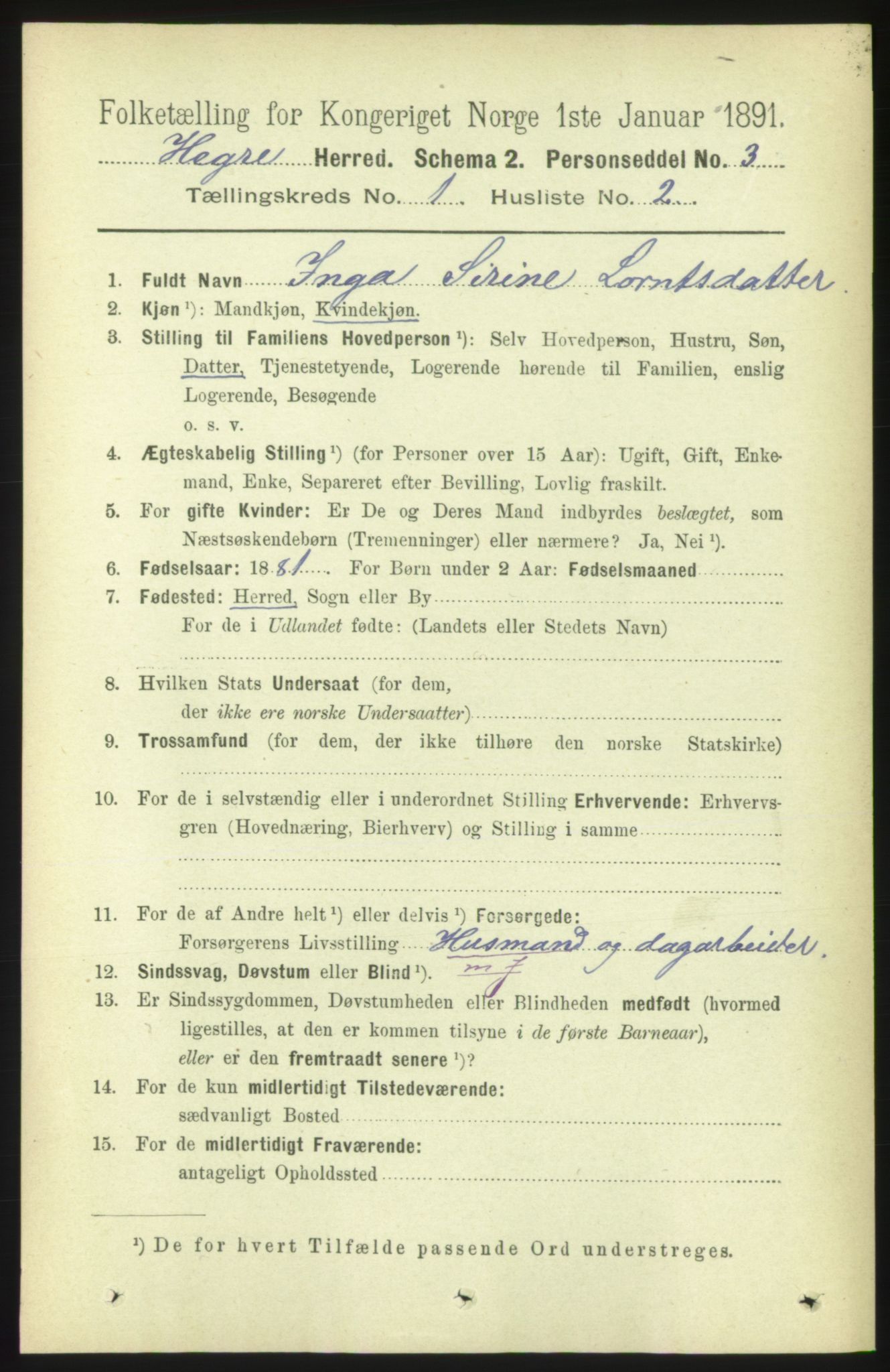 RA, 1891 census for 1712 Hegra, 1891, p. 83