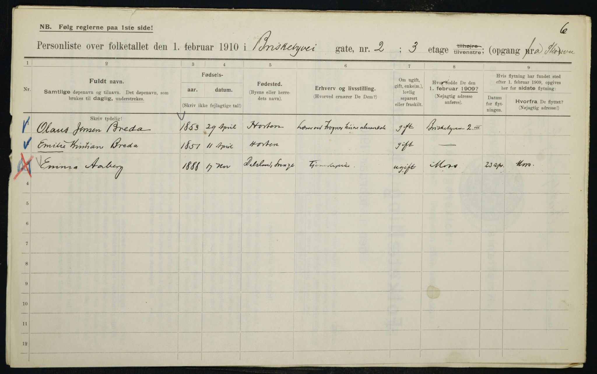 OBA, Municipal Census 1910 for Kristiania, 1910, p. 8816