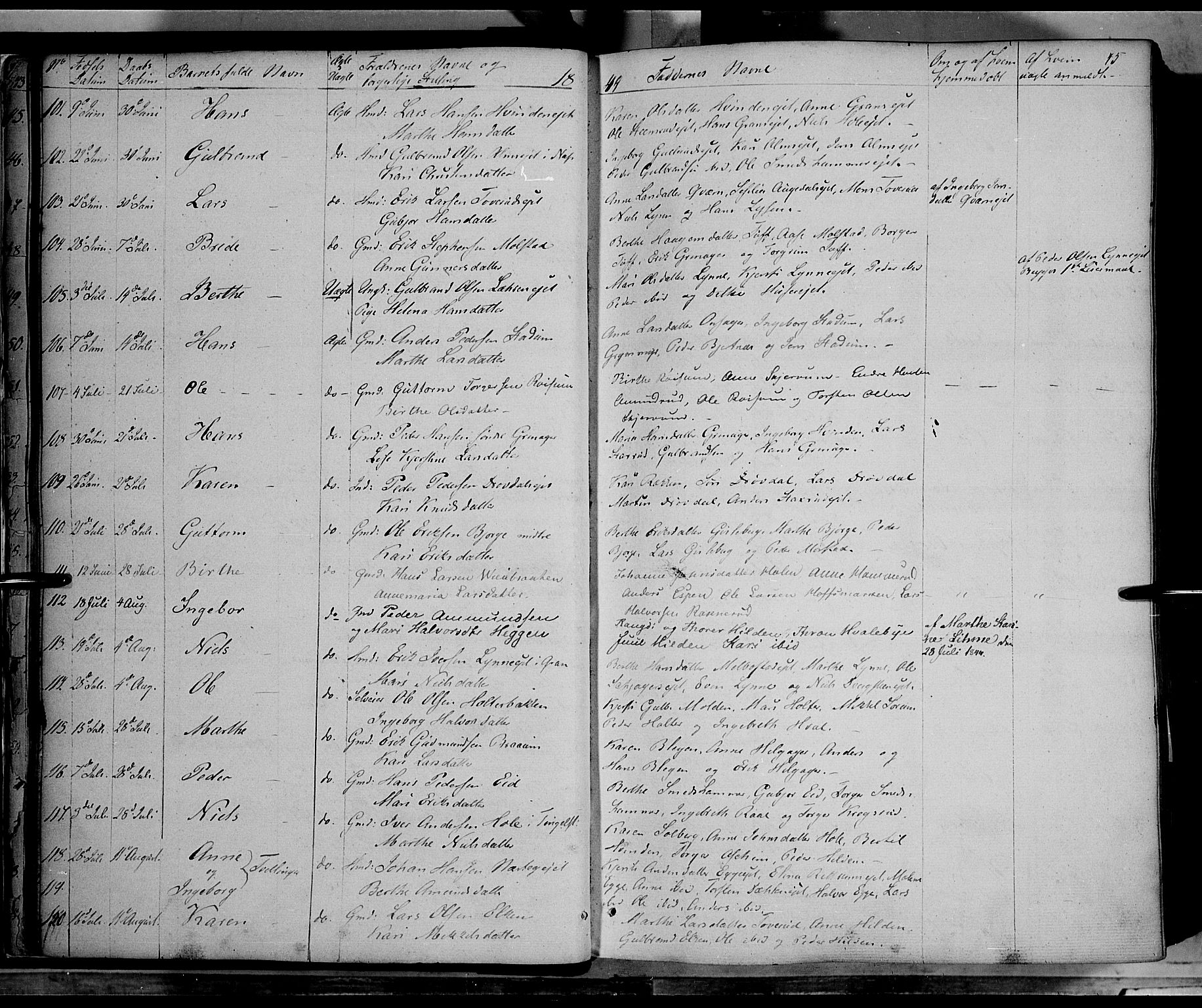 Gran prestekontor, AV/SAH-PREST-112/H/Ha/Haa/L0011: Parish register (official) no. 11, 1842-1856, p. 44-45