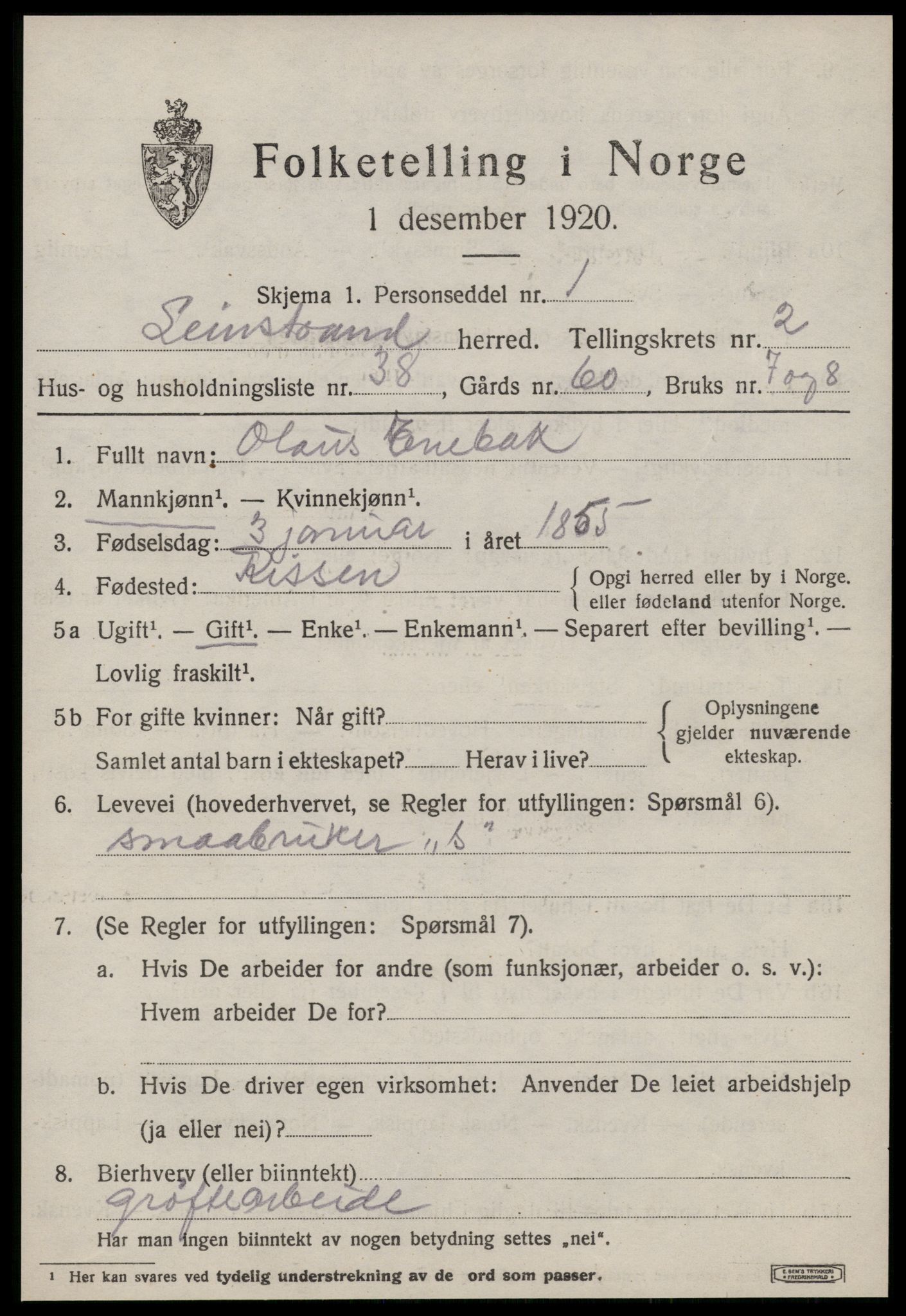 SAT, 1920 census for Leinstrand, 1920, p. 2043