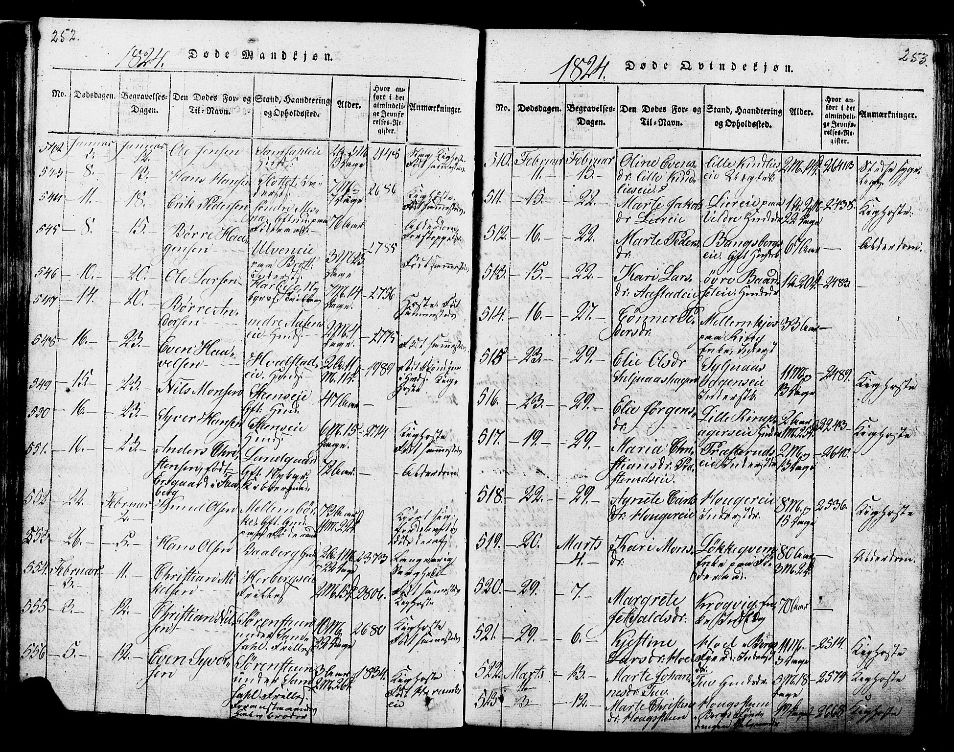Ringsaker prestekontor, SAH/PREST-014/K/Ka/L0005: Parish register (official) no. 5, 1814-1826, p. 252-253