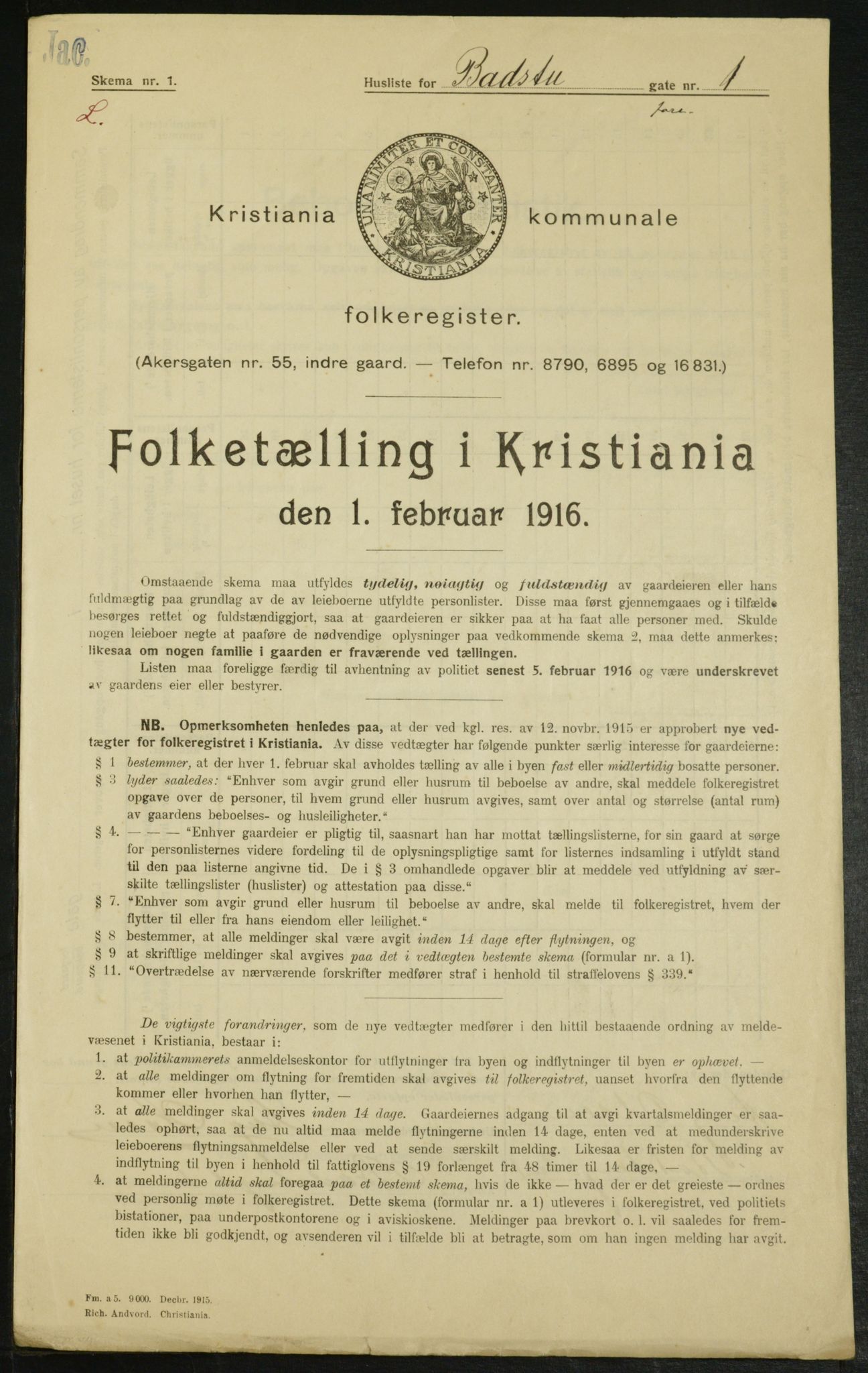 OBA, Municipal Census 1916 for Kristiania, 1916, p. 2721