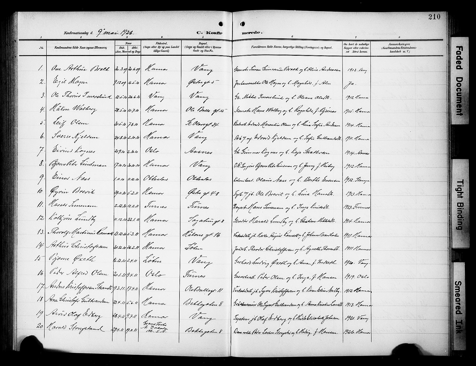 Hamar prestekontor, SAH/DOMPH-002/H/Ha/Hab/L0002: Parish register (copy) no. 2, 1899-1929, p. 210