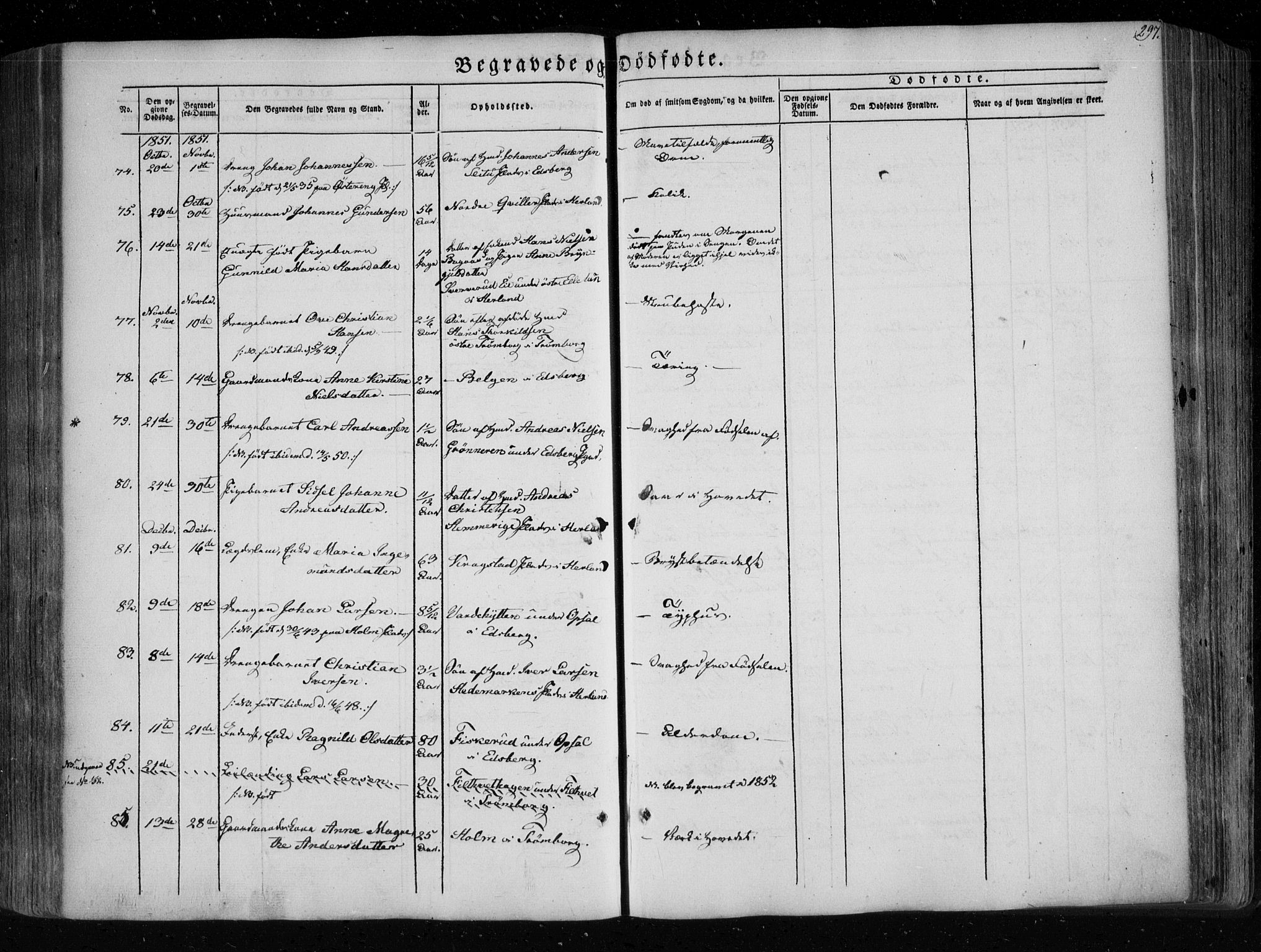Eidsberg prestekontor Kirkebøker, SAO/A-10905/F/Fa/L0009: Parish register (official) no. I 9, 1849-1856, p. 297