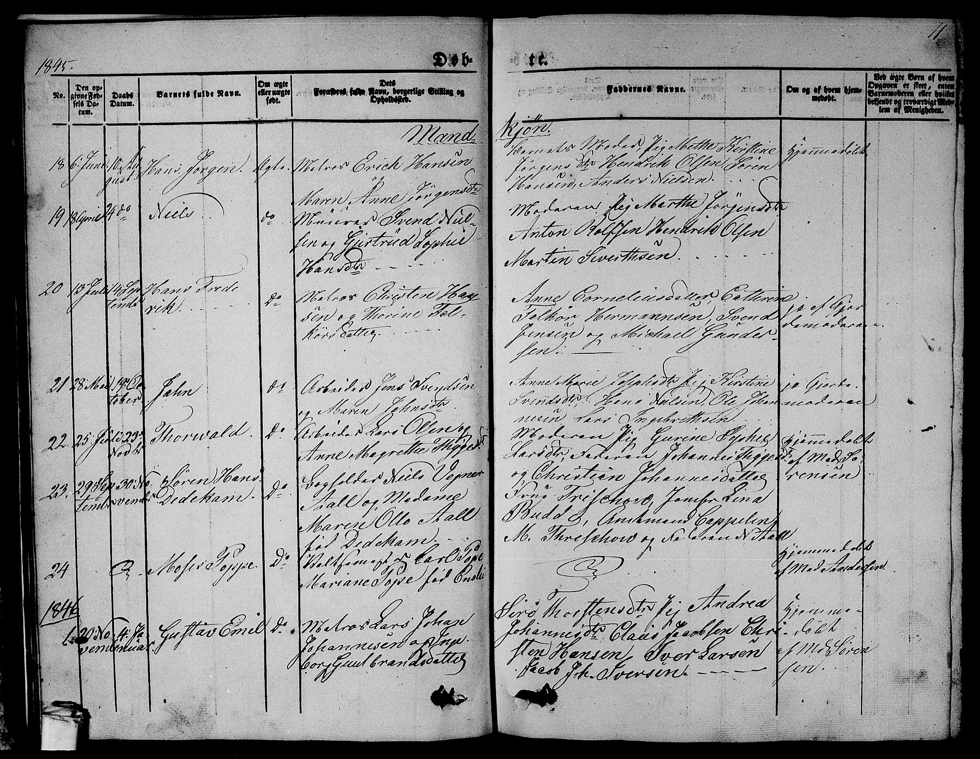 Larvik kirkebøker, SAKO/A-352/G/Gb/L0002: Parish register (copy) no. II 2, 1843-1866, p. 11