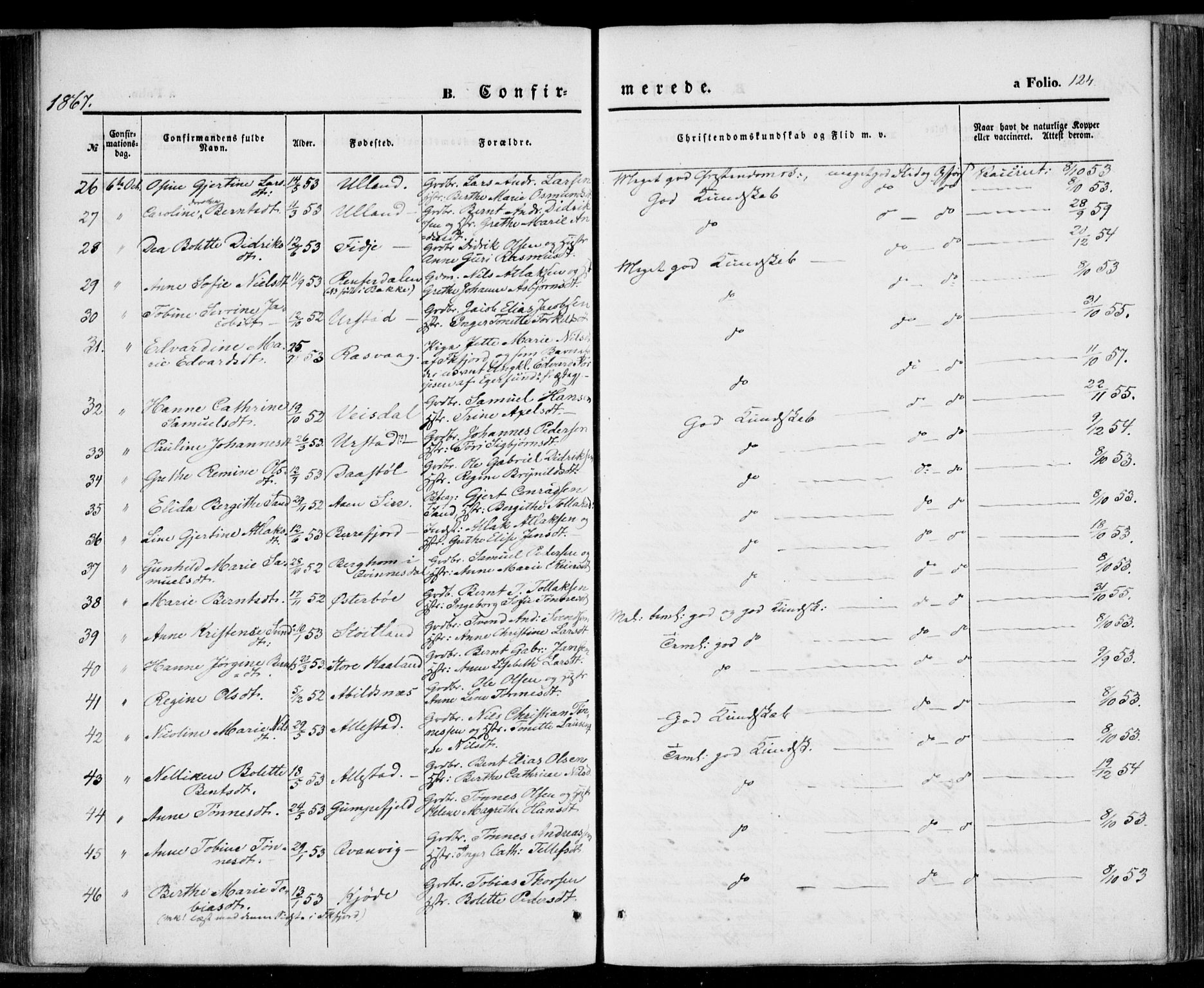 Flekkefjord sokneprestkontor, AV/SAK-1111-0012/F/Fa/Fab/L0004: Parish register (official) no. A 4, 1850-1875, p. 124