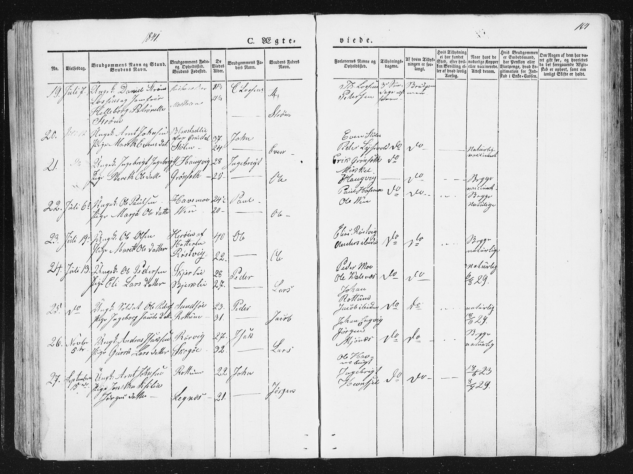 Ministerialprotokoller, klokkerbøker og fødselsregistre - Sør-Trøndelag, SAT/A-1456/630/L0493: Parish register (official) no. 630A06, 1841-1851, p. 164