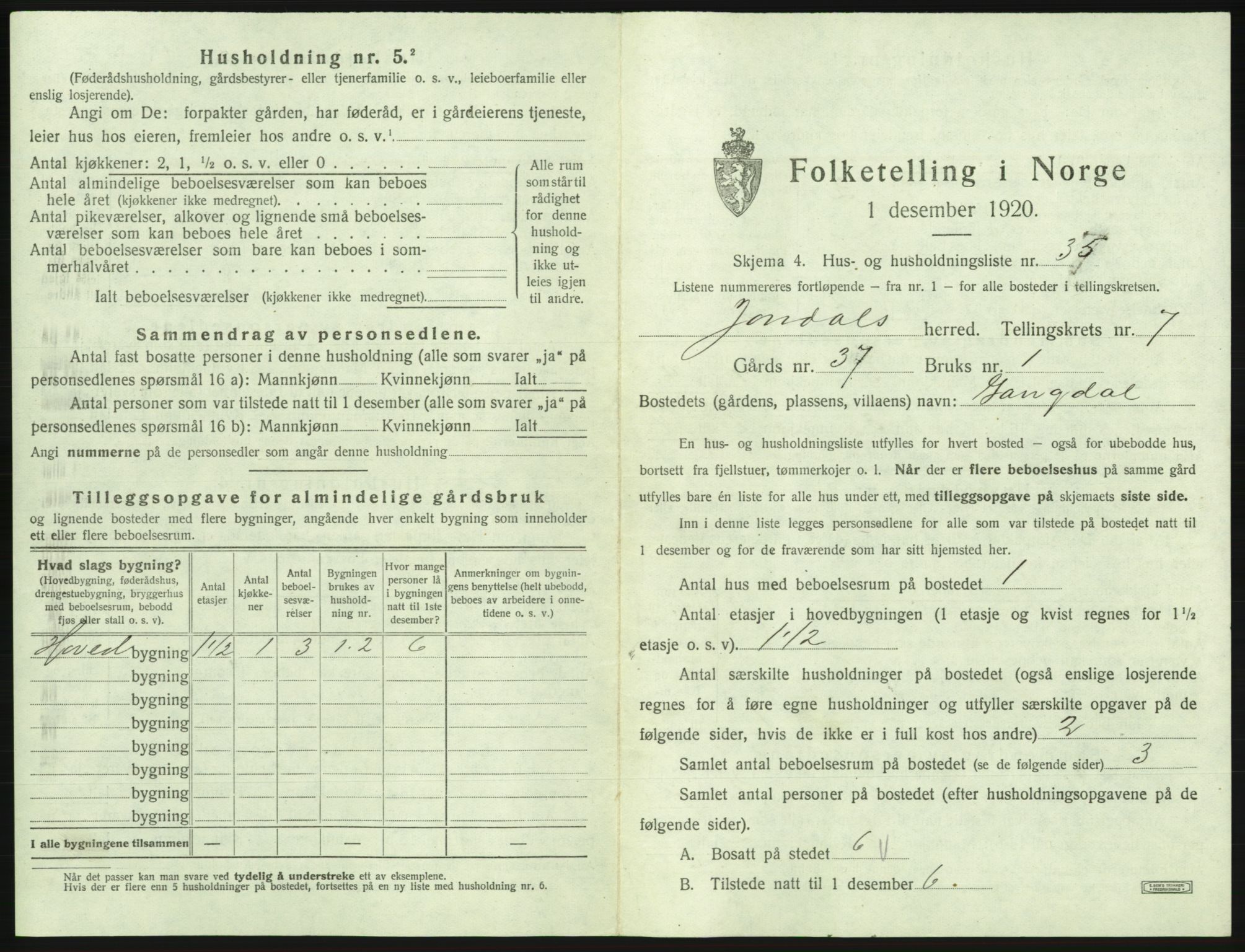 SAB, 1920 census for Jondal, 1920, p. 673