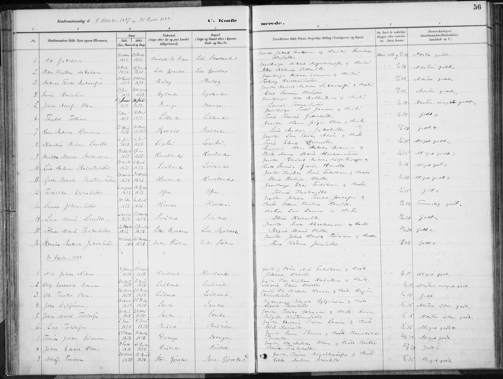 Herad sokneprestkontor, SAK/1111-0018/F/Fa/Faa/L0006: Parish register (official) no. A 6, 1887-1907, p. 56