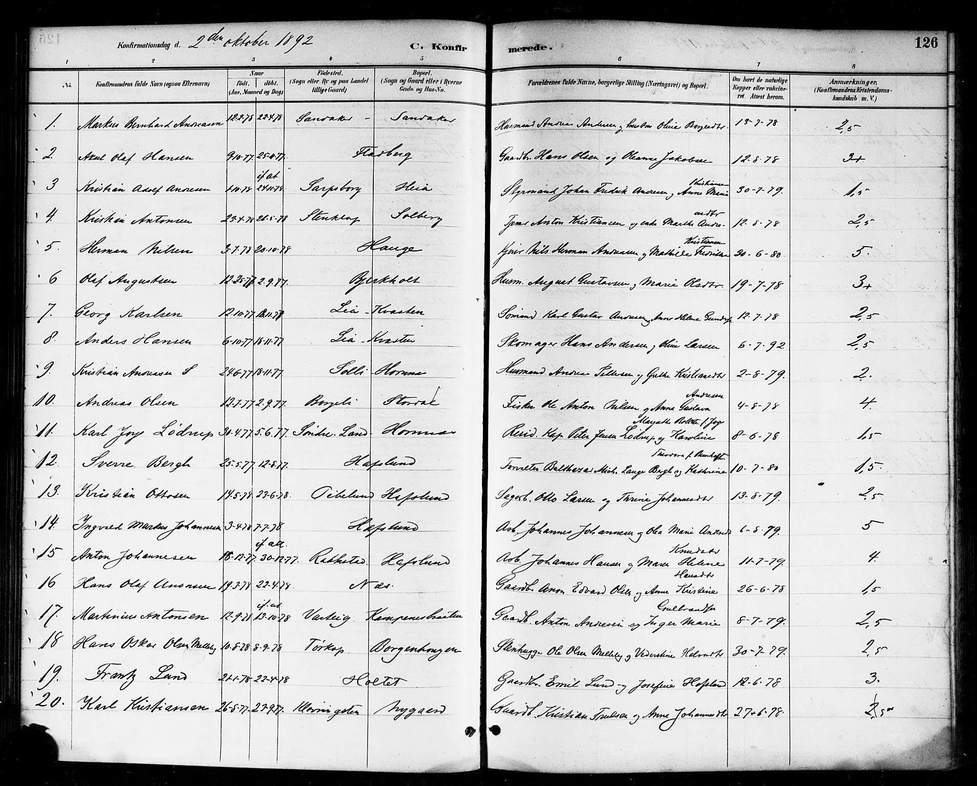 Skjeberg prestekontor Kirkebøker, AV/SAO-A-10923/F/Fa/L0009: Parish register (official) no. I 9, 1886-1897, p. 126