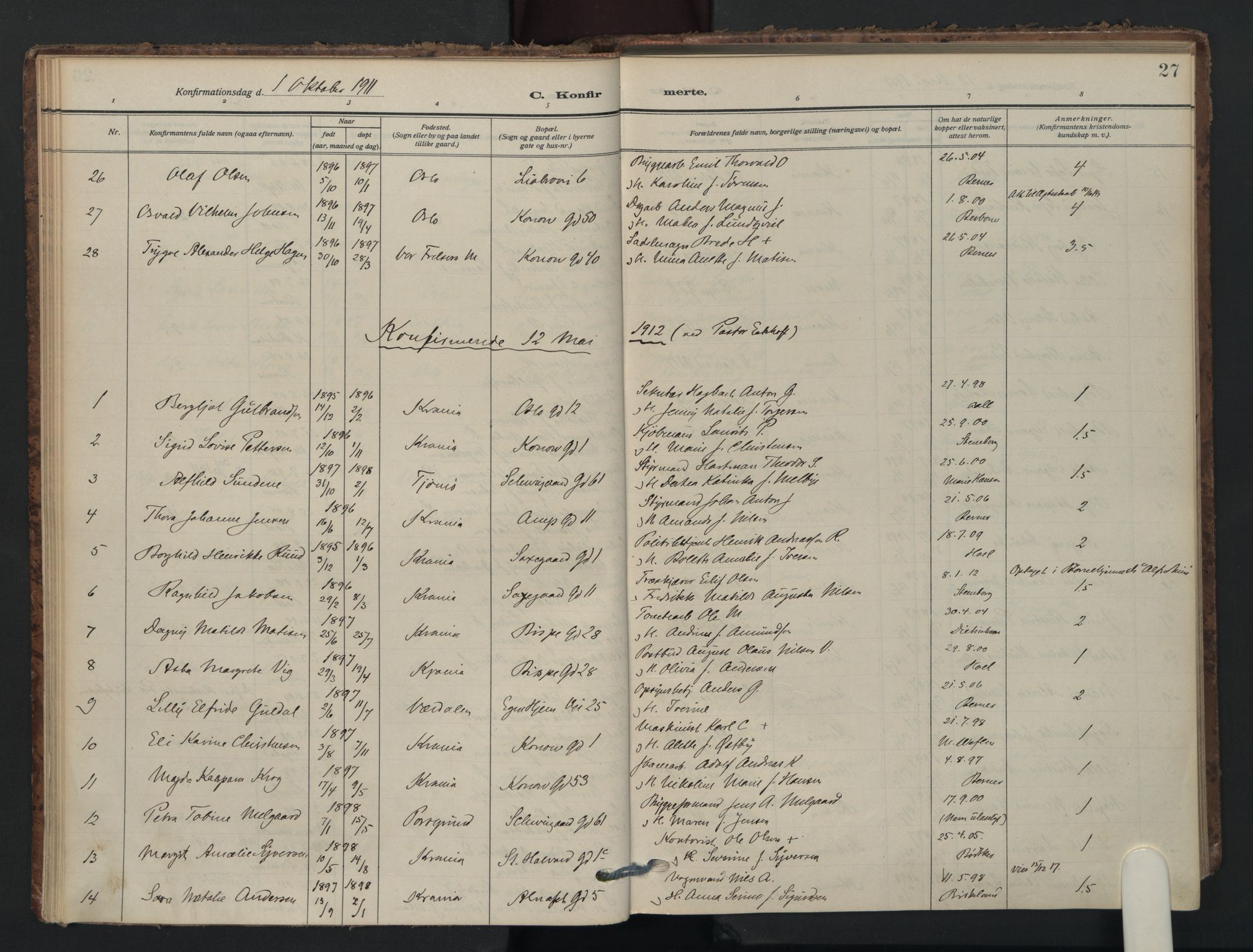 Gamlebyen prestekontor Kirkebøker, AV/SAO-A-10884/F/Fa/L0012: Parish register (official) no. 12, 1908-1941, p. 27