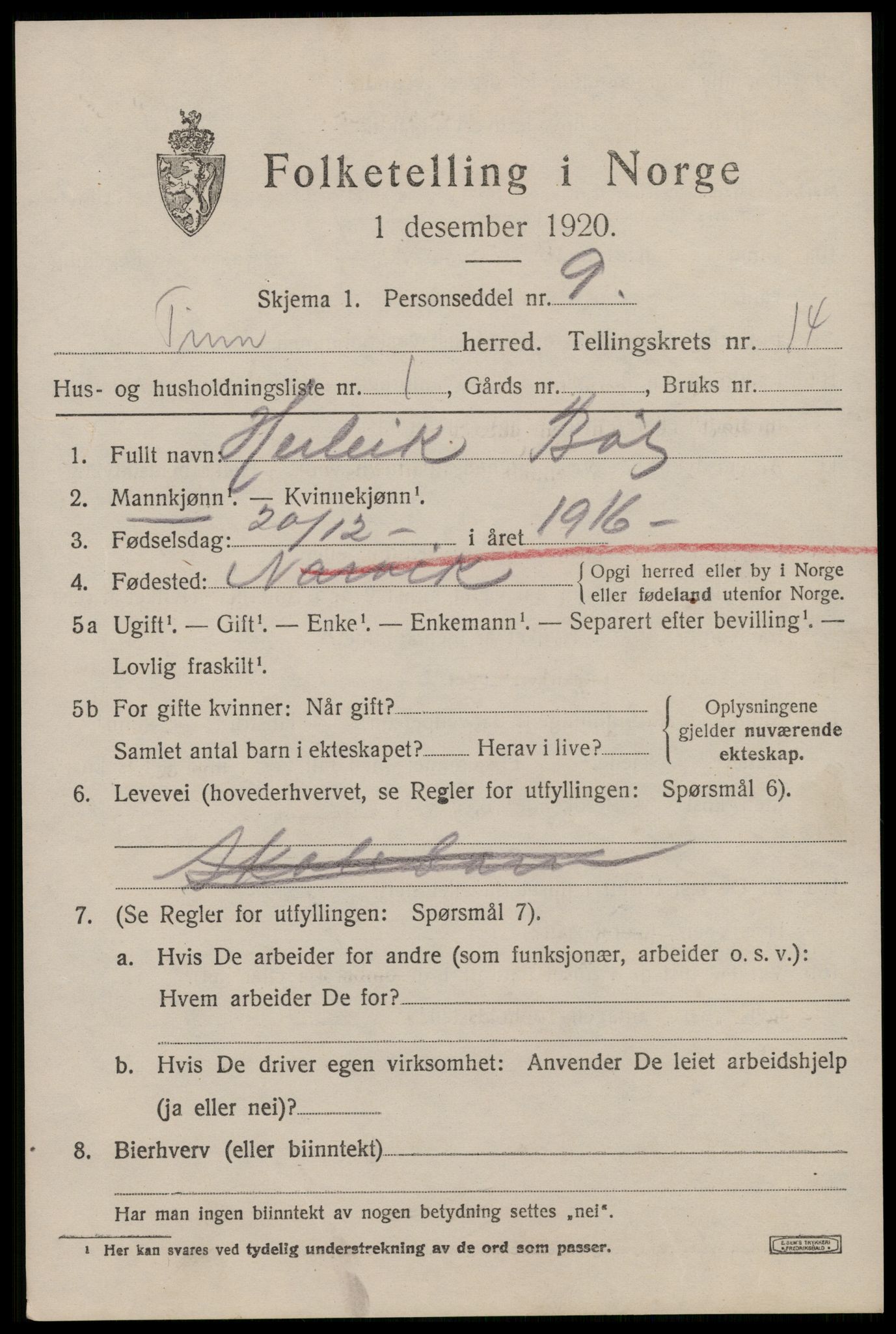 SAKO, 1920 census for Tinn, 1920, p. 8682