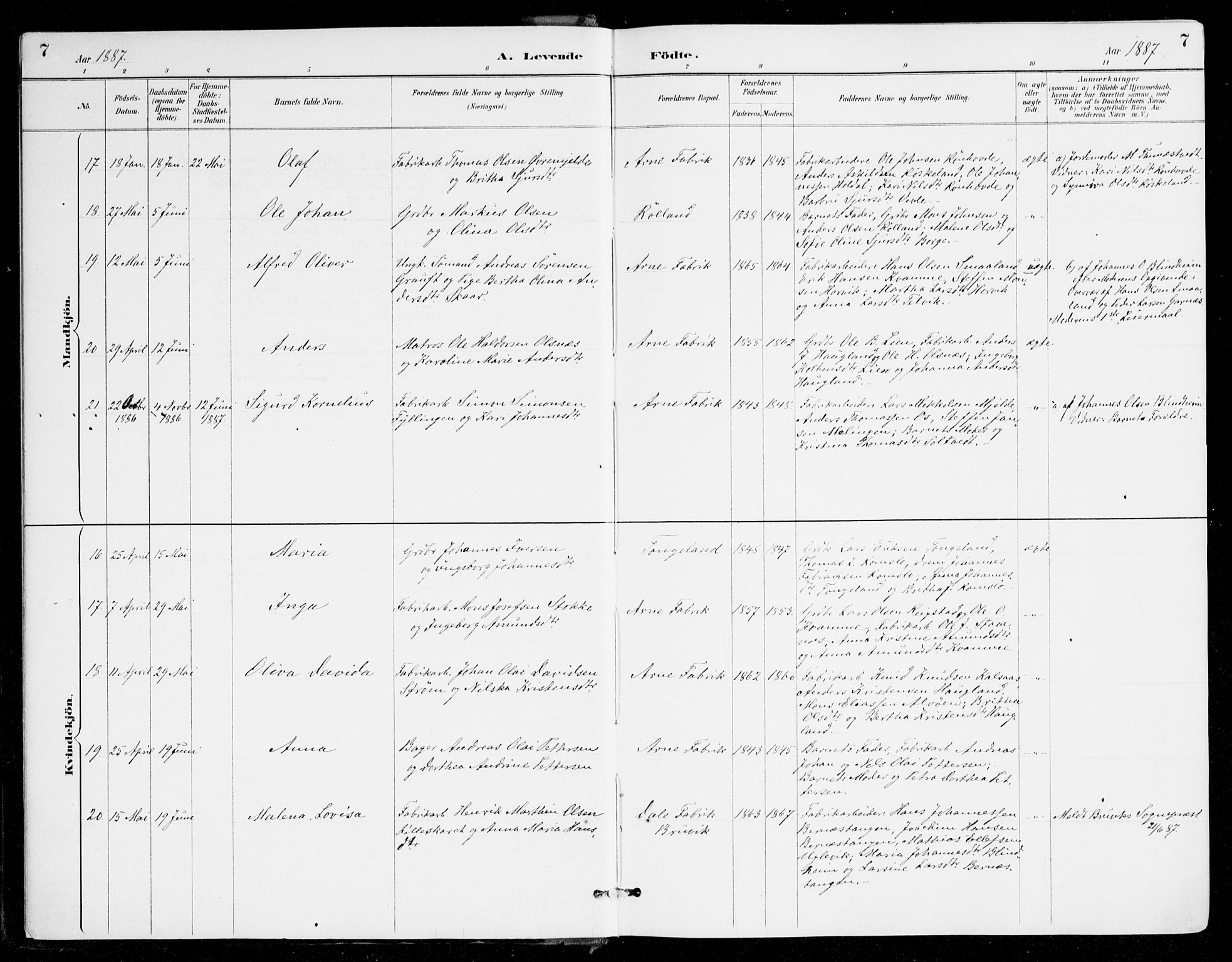 Haus sokneprestembete, AV/SAB-A-75601/H/Haa/Haad/L0001: Parish register (official) no. D 1, 1887-1898, p. 7