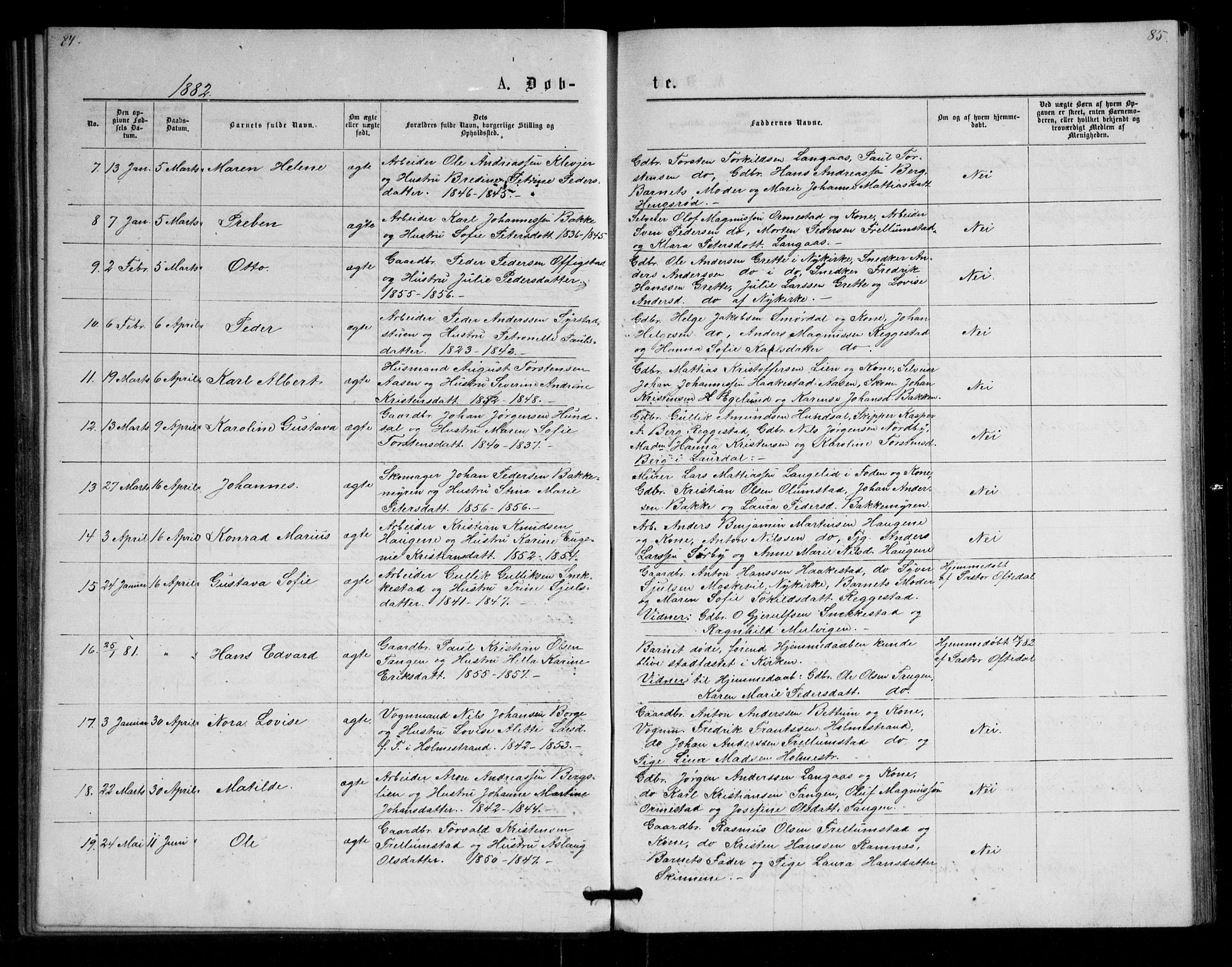 Våle kirkebøker, AV/SAKO-A-334/G/Ga/L0004a: Parish register (copy) no. I 4, 1874-1893, p. 84-85
