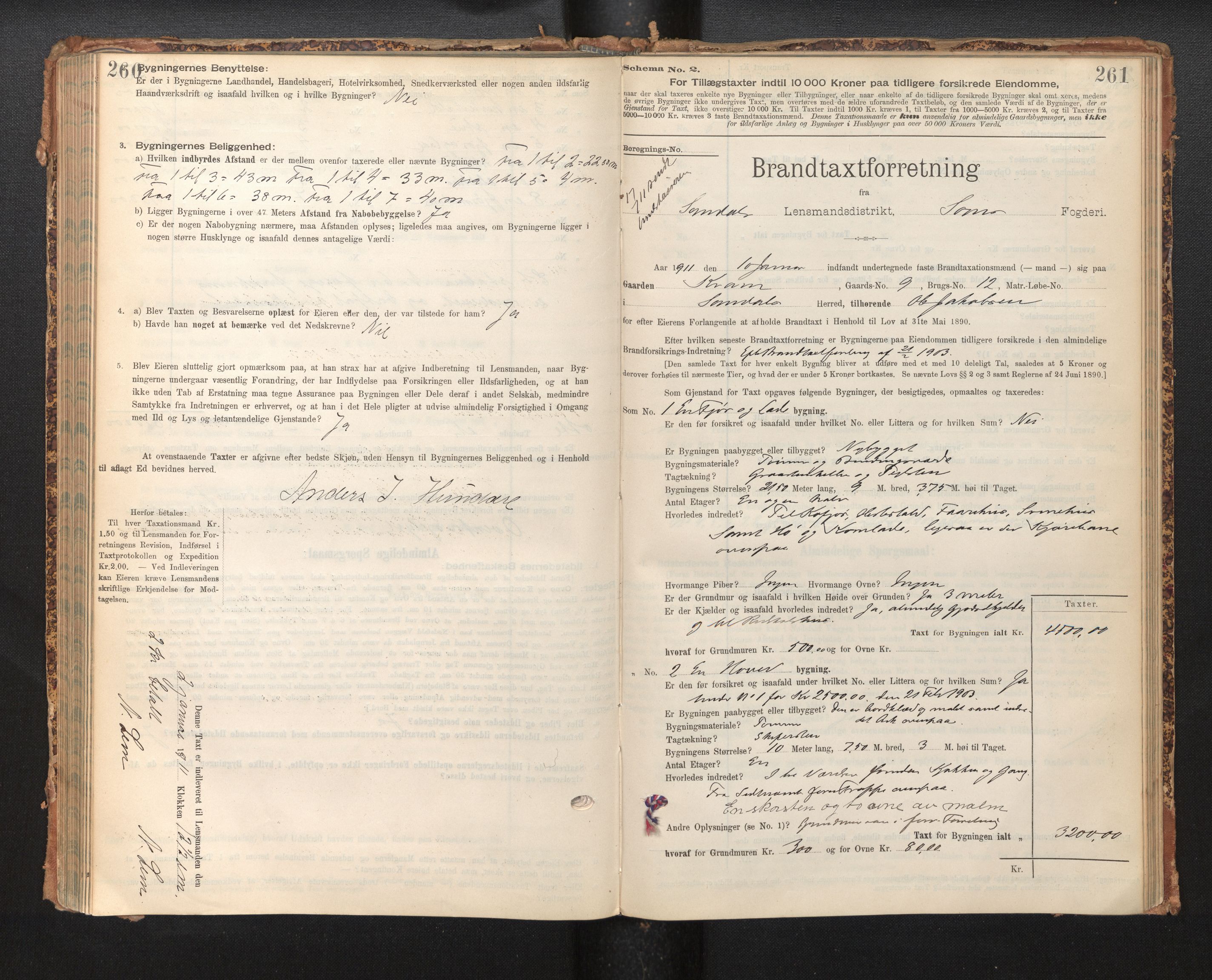Lensmannen i Sogndal, SAB/A-29901/0012/L0009: Branntakstprotokoll, skjematakst, 1901-1914, p. 260-261