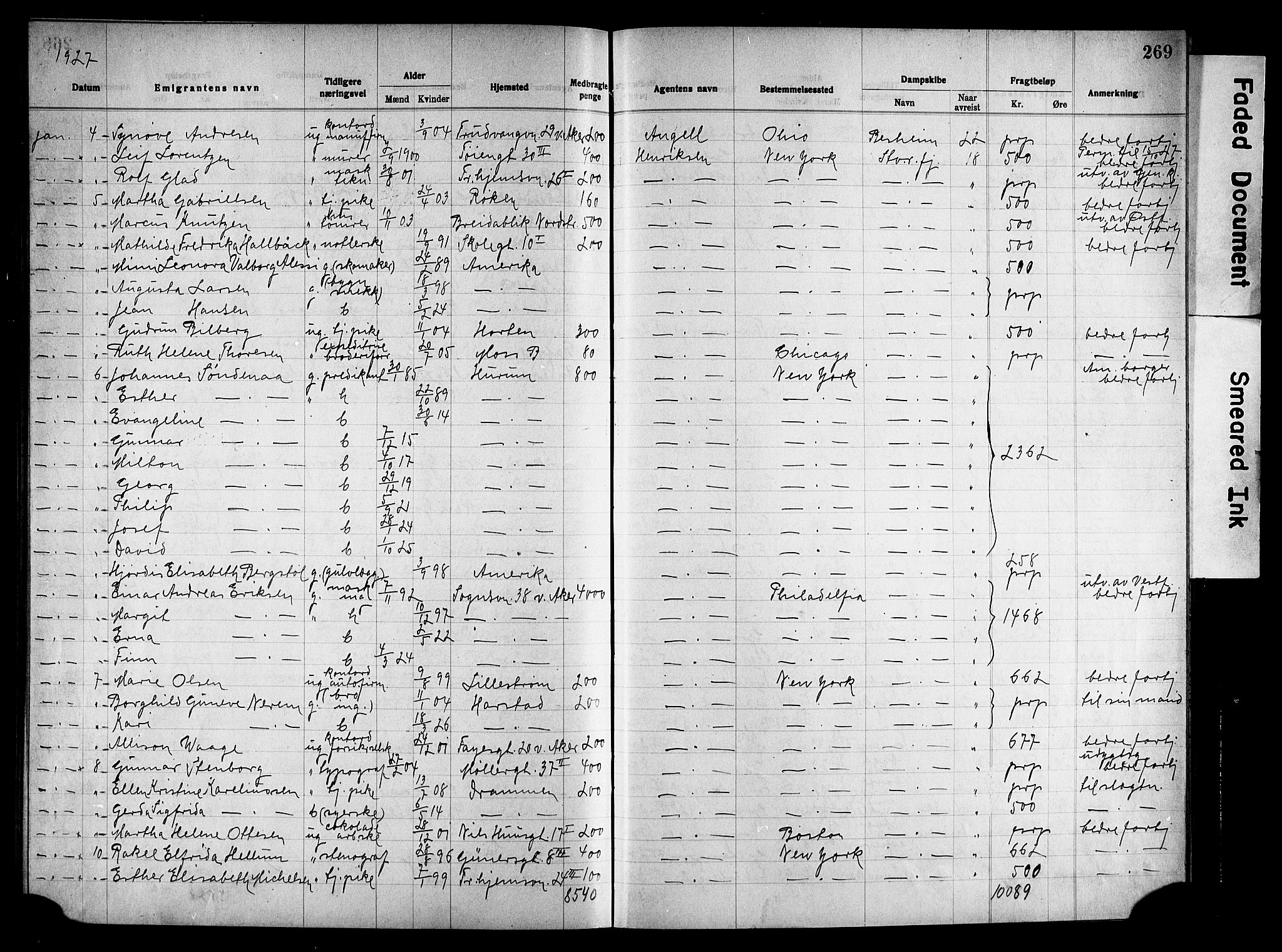 Oslo politidistrikt, AV/SAO-A-10085/E/Ee/Eef/L0036: Emigrantprotokoll, 1923-1927, p. 269