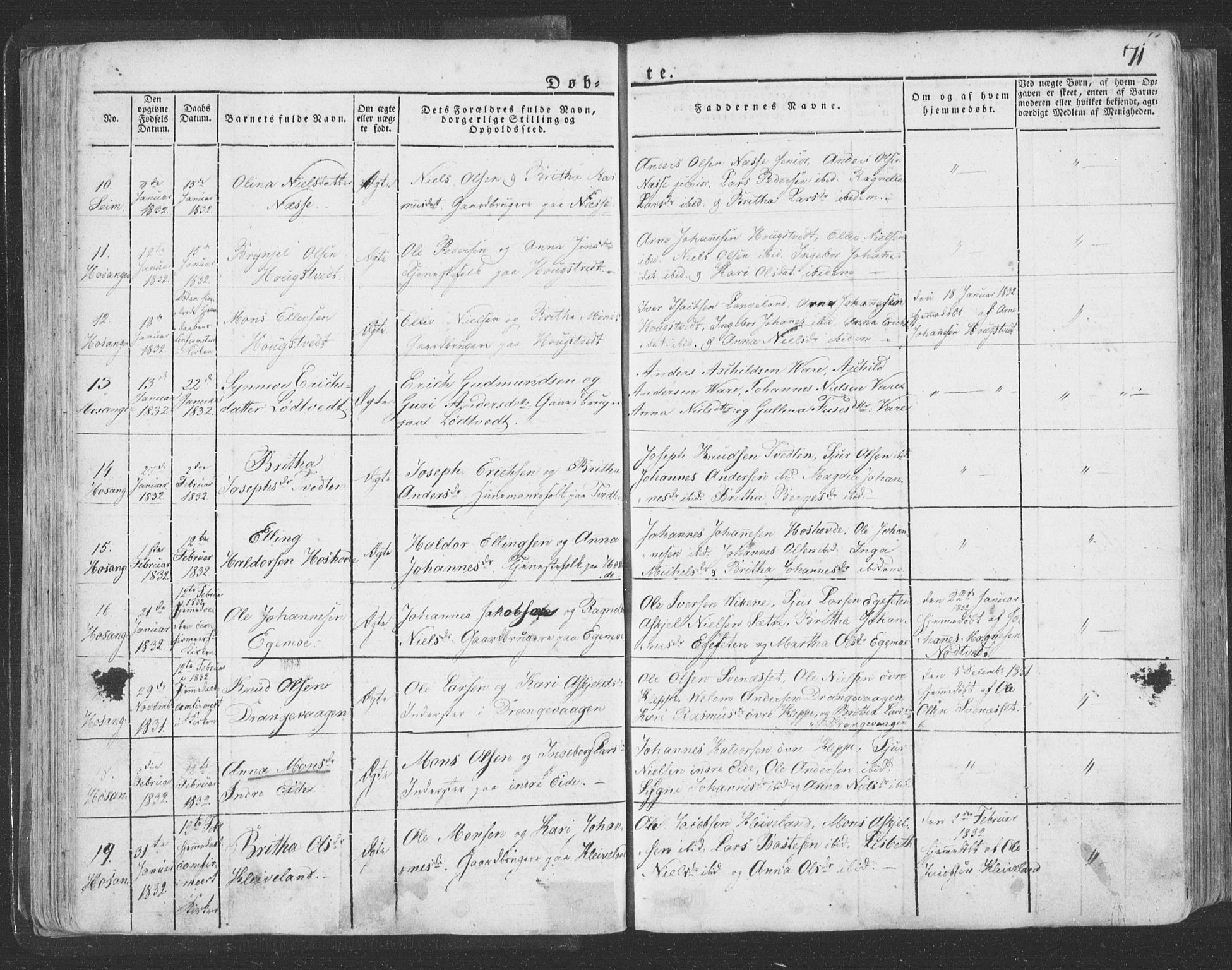 Hosanger sokneprestembete, AV/SAB-A-75801/H/Haa: Parish register (official) no. A 6, 1824-1835, p. 71