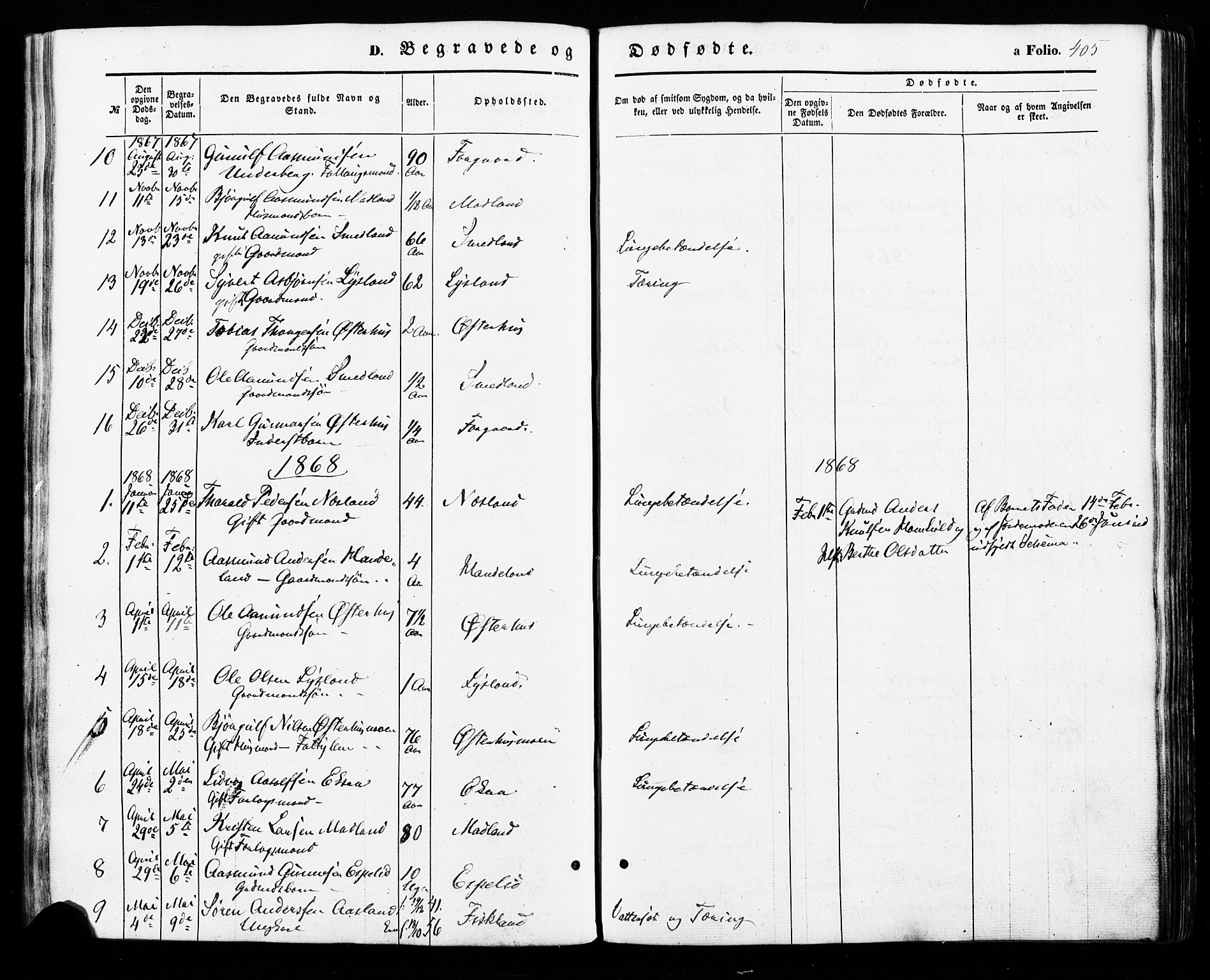 Åseral sokneprestkontor, AV/SAK-1111-0051/F/Fa/L0002: Parish register (official) no. A 2, 1854-1884, p. 405