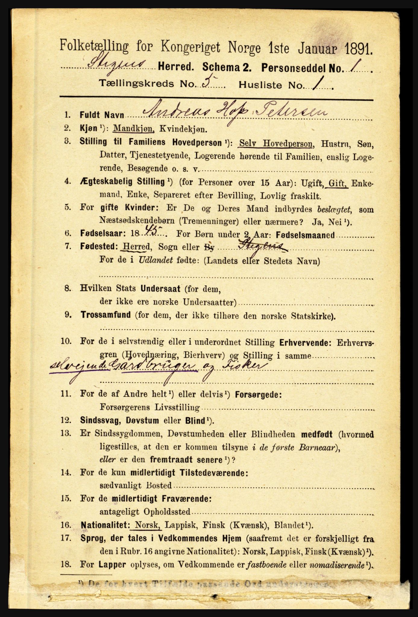 RA, 1891 census for 1848 Steigen, 1891, p. 1835