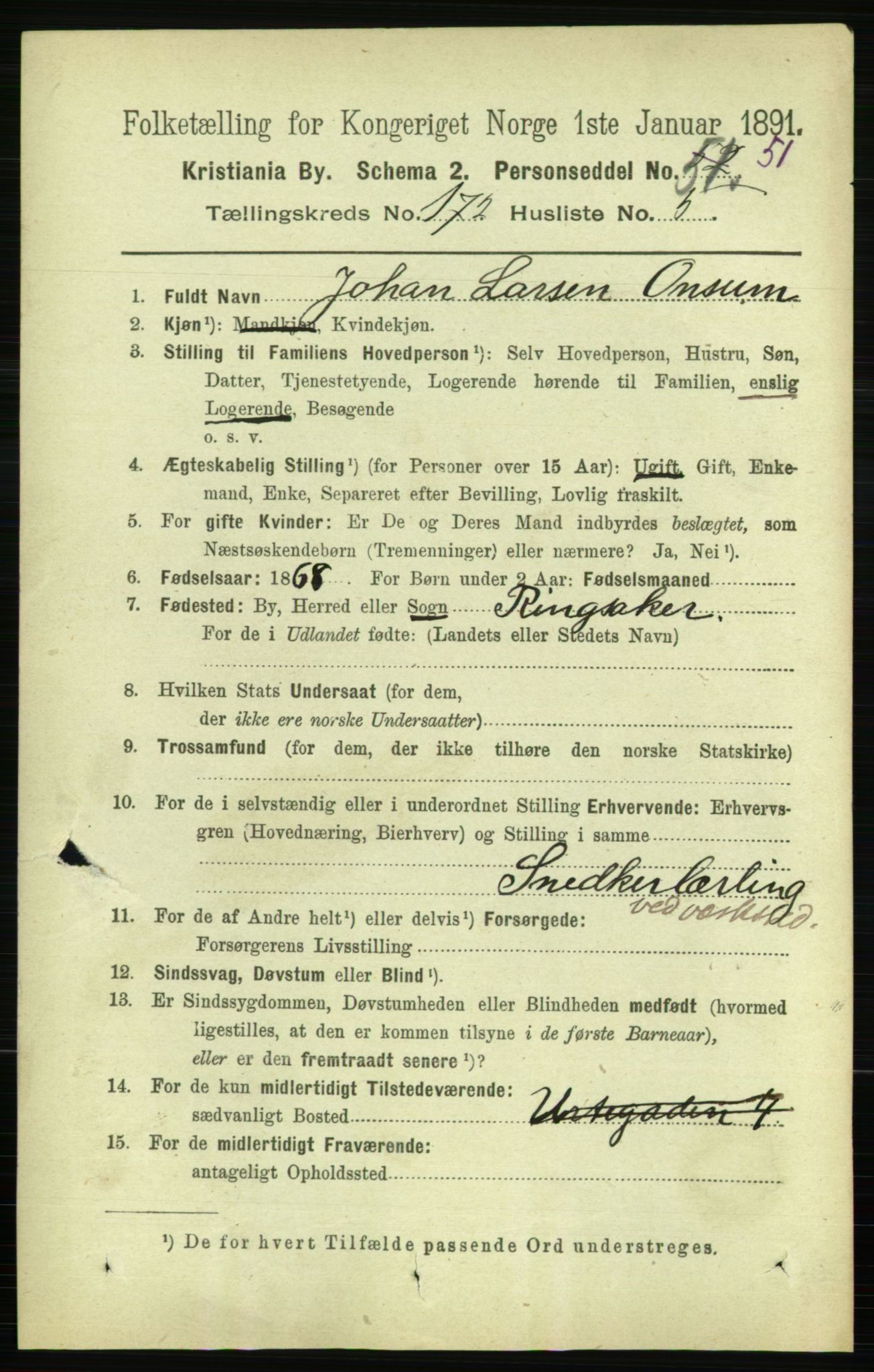 RA, 1891 census for 0301 Kristiania, 1891, p. 102003