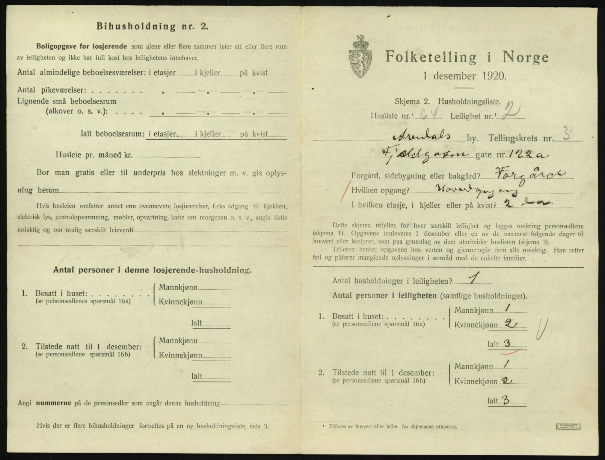 SAK, 1920 census for Arendal, 1920, p. 4608