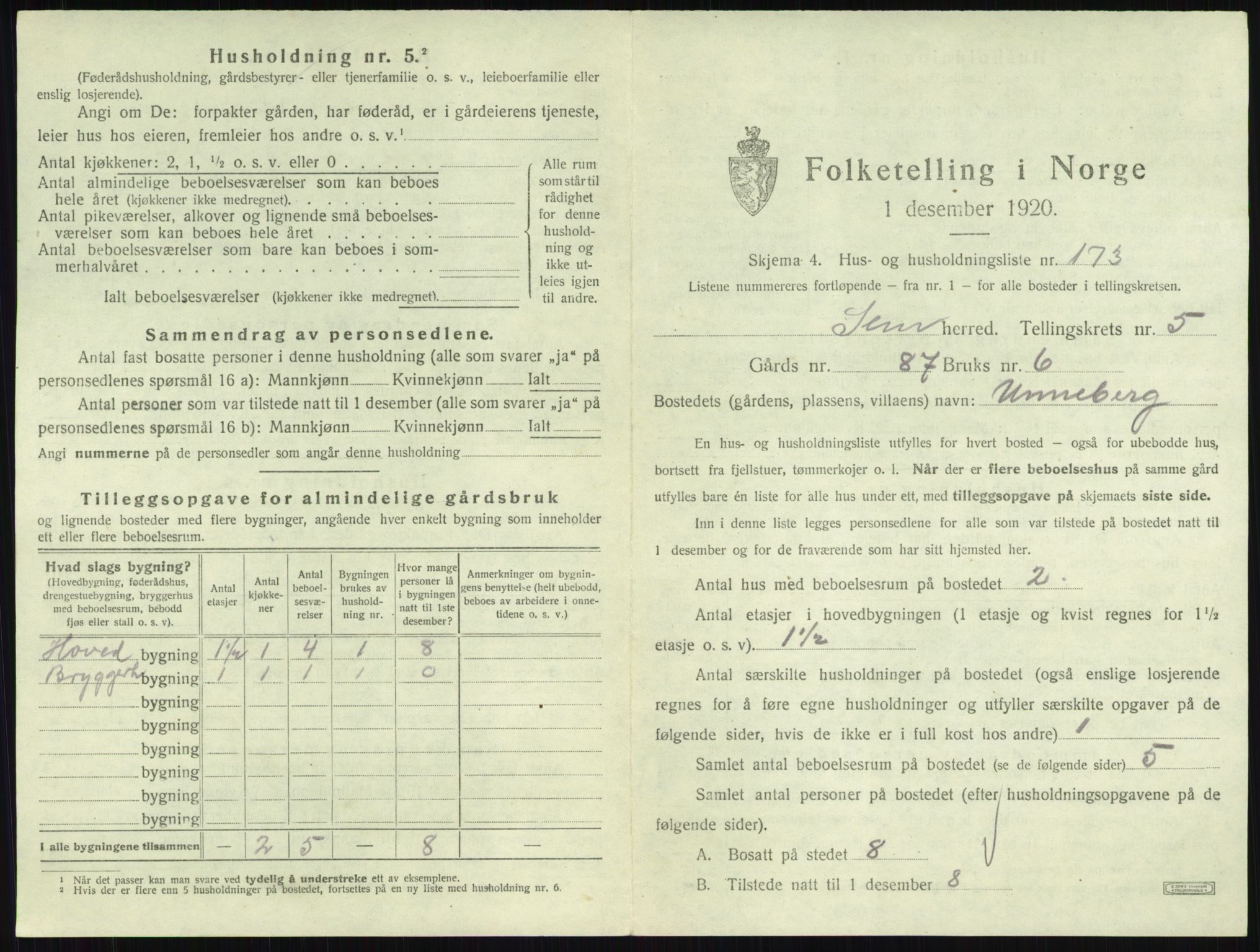 SAKO, 1920 census for Sem, 1920, p. 1238