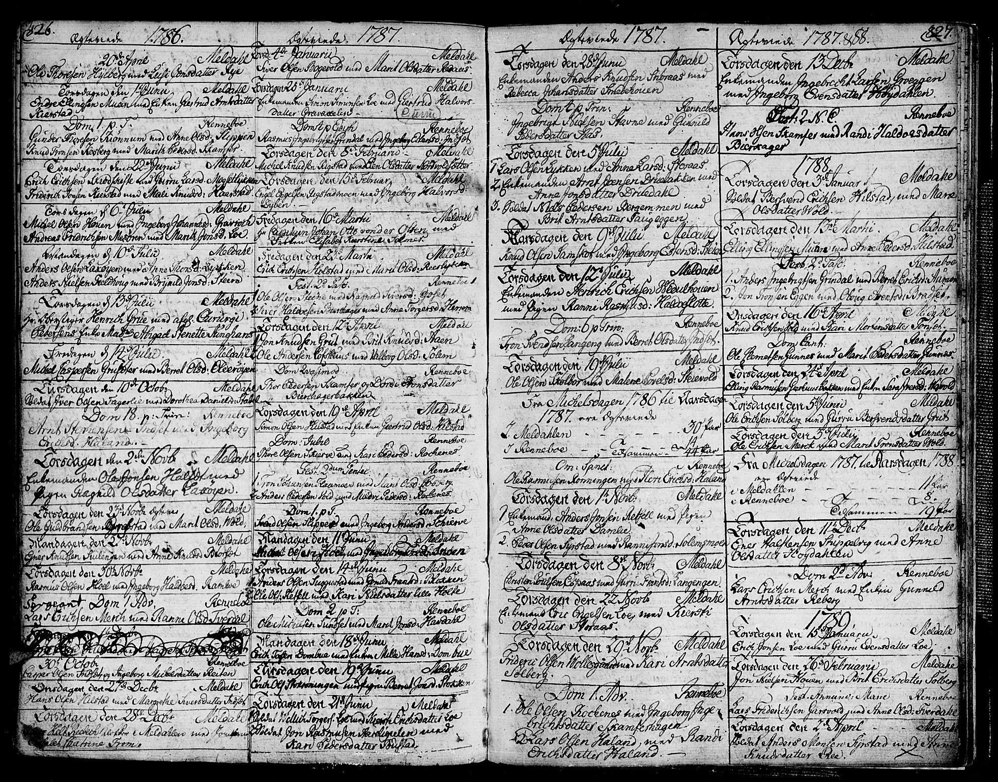 Ministerialprotokoller, klokkerbøker og fødselsregistre - Sør-Trøndelag, SAT/A-1456/672/L0852: Parish register (official) no. 672A05, 1776-1815, p. 826-827