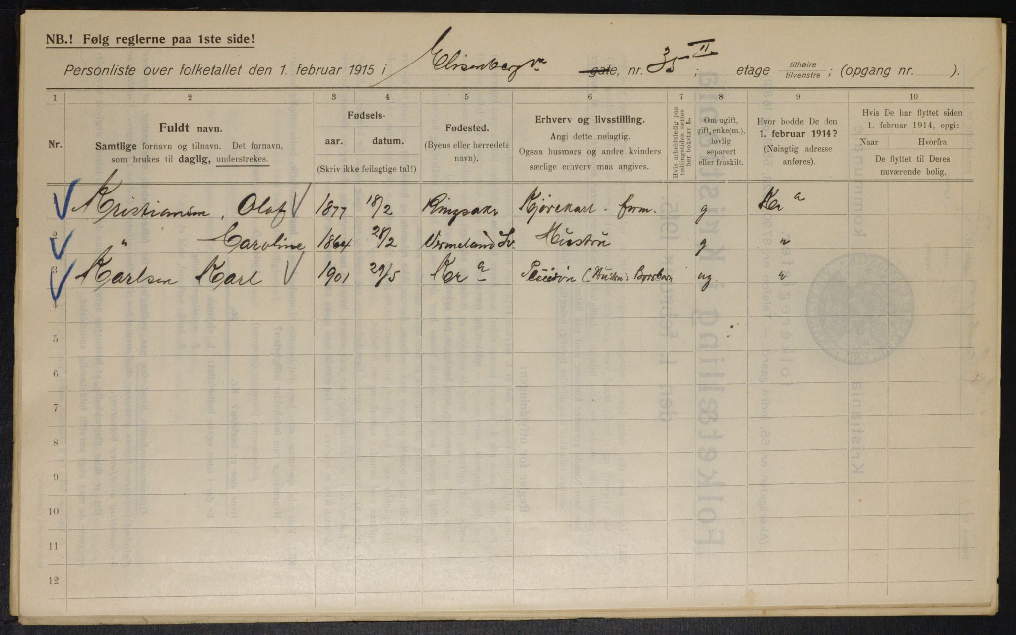 OBA, Municipal Census 1915 for Kristiania, 1915, p. 20416