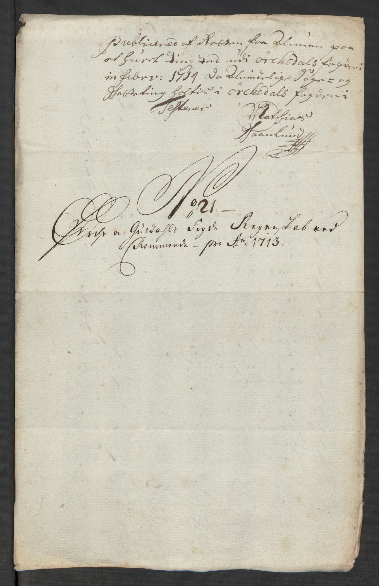 Rentekammeret inntil 1814, Reviderte regnskaper, Fogderegnskap, AV/RA-EA-4092/R60/L3964: Fogderegnskap Orkdal og Gauldal, 1713, p. 215