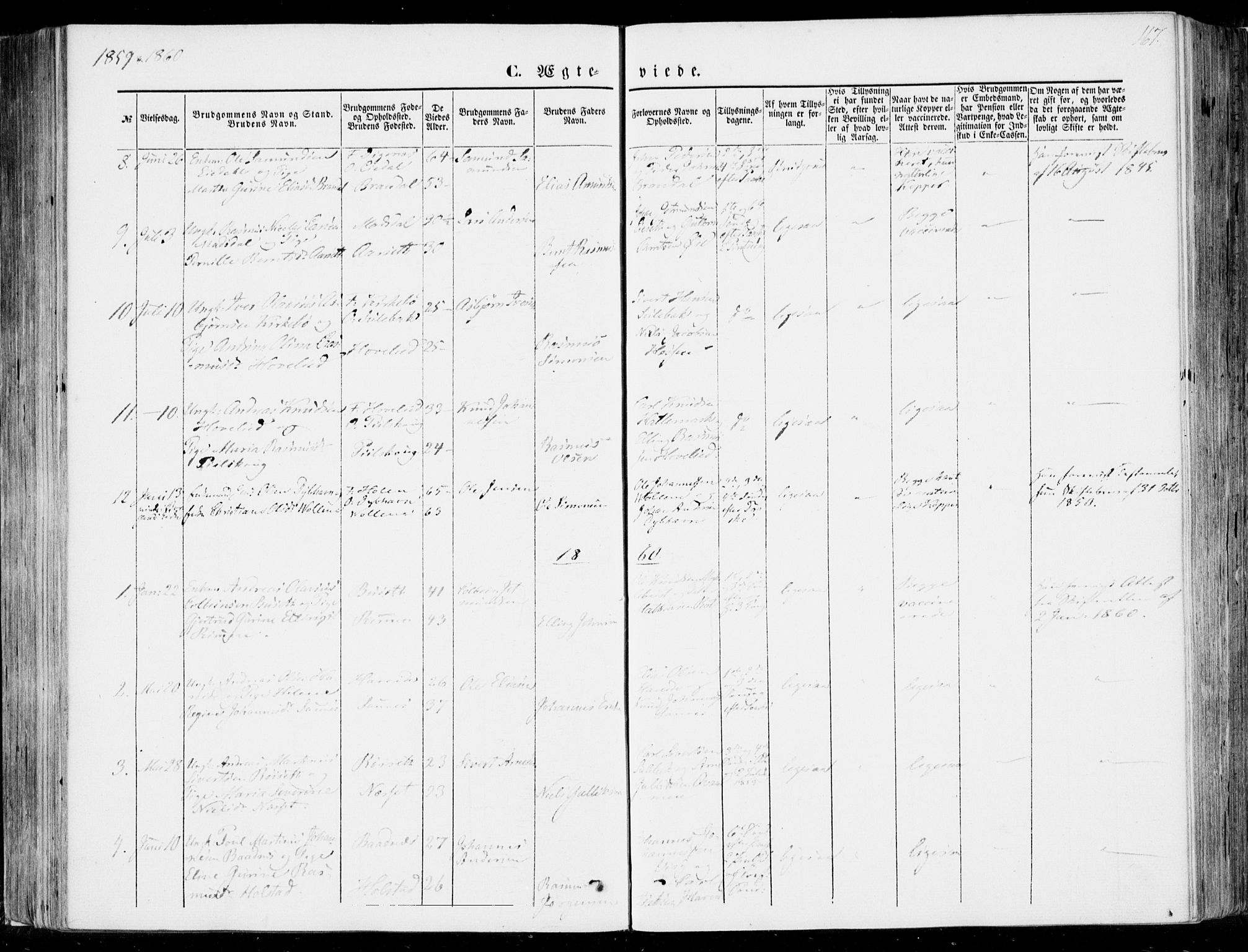 Ministerialprotokoller, klokkerbøker og fødselsregistre - Møre og Romsdal, SAT/A-1454/510/L0121: Parish register (official) no. 510A01, 1848-1877, p. 167