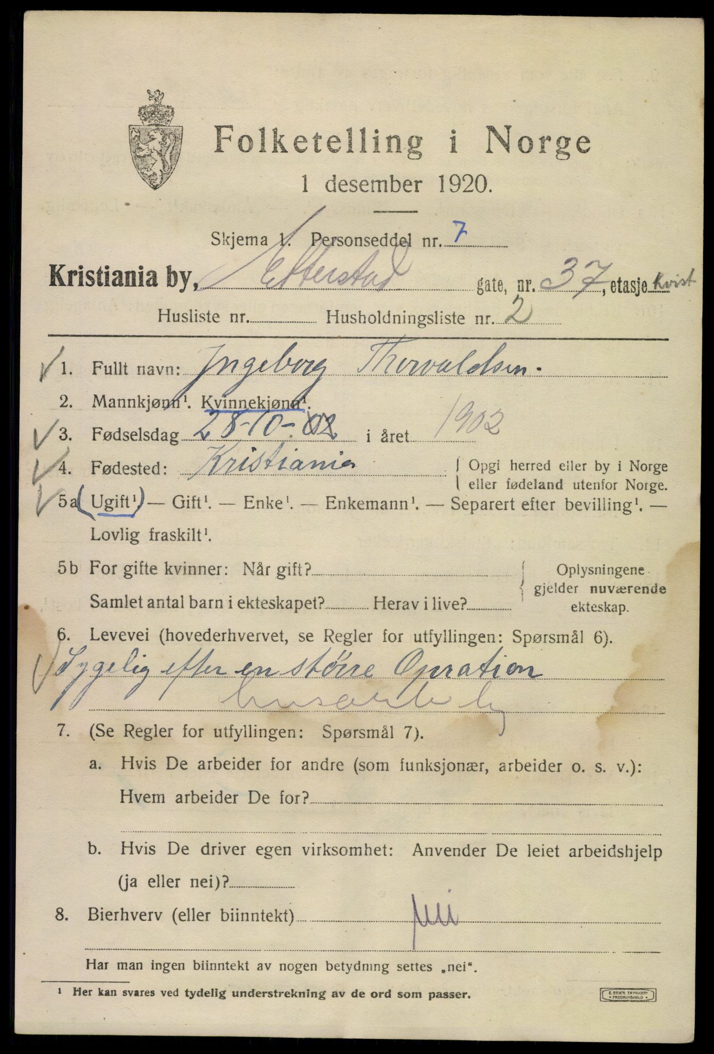 SAO, 1920 census for Kristiania, 1920, p. 223817