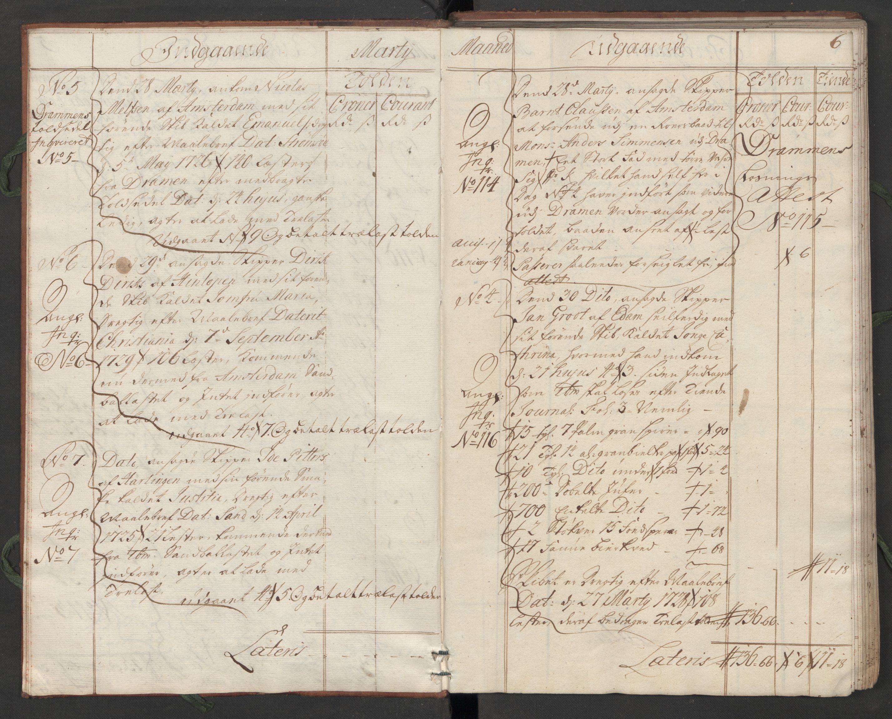 Generaltollkammeret, tollregnskaper, AV/RA-EA-5490/R07/L0009/0001: Tollregnskaper Sand / Hovedtollbok, 1731, p. 5b-6a