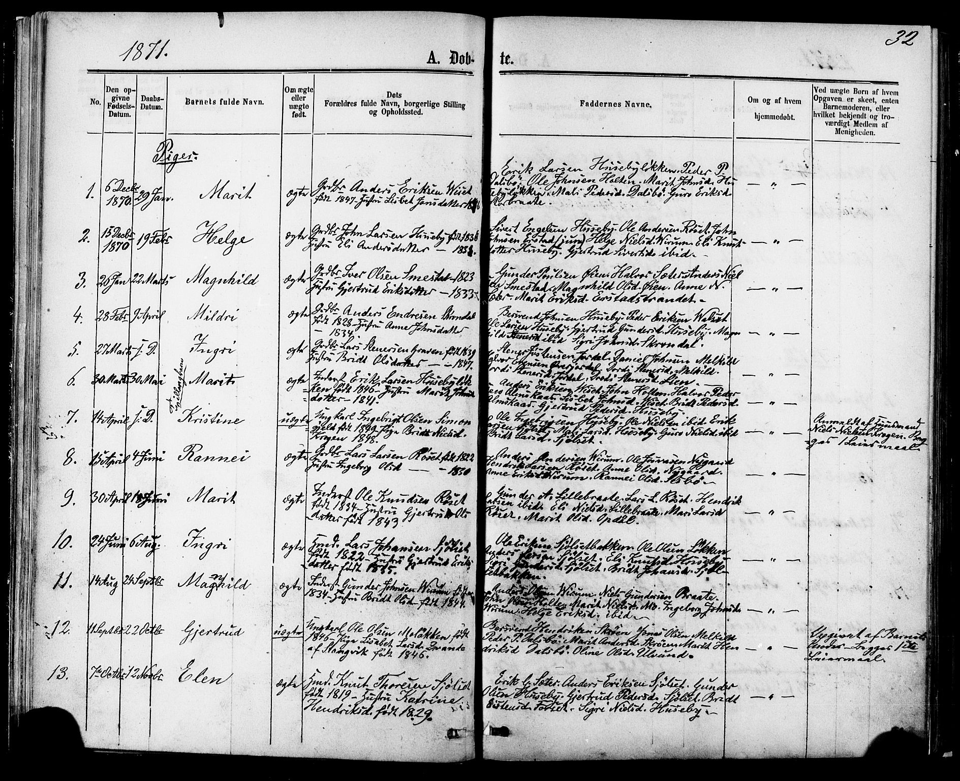 Ministerialprotokoller, klokkerbøker og fødselsregistre - Møre og Romsdal, SAT/A-1454/588/L1005: Parish register (official) no. 588A02, 1871-1885, p. 32