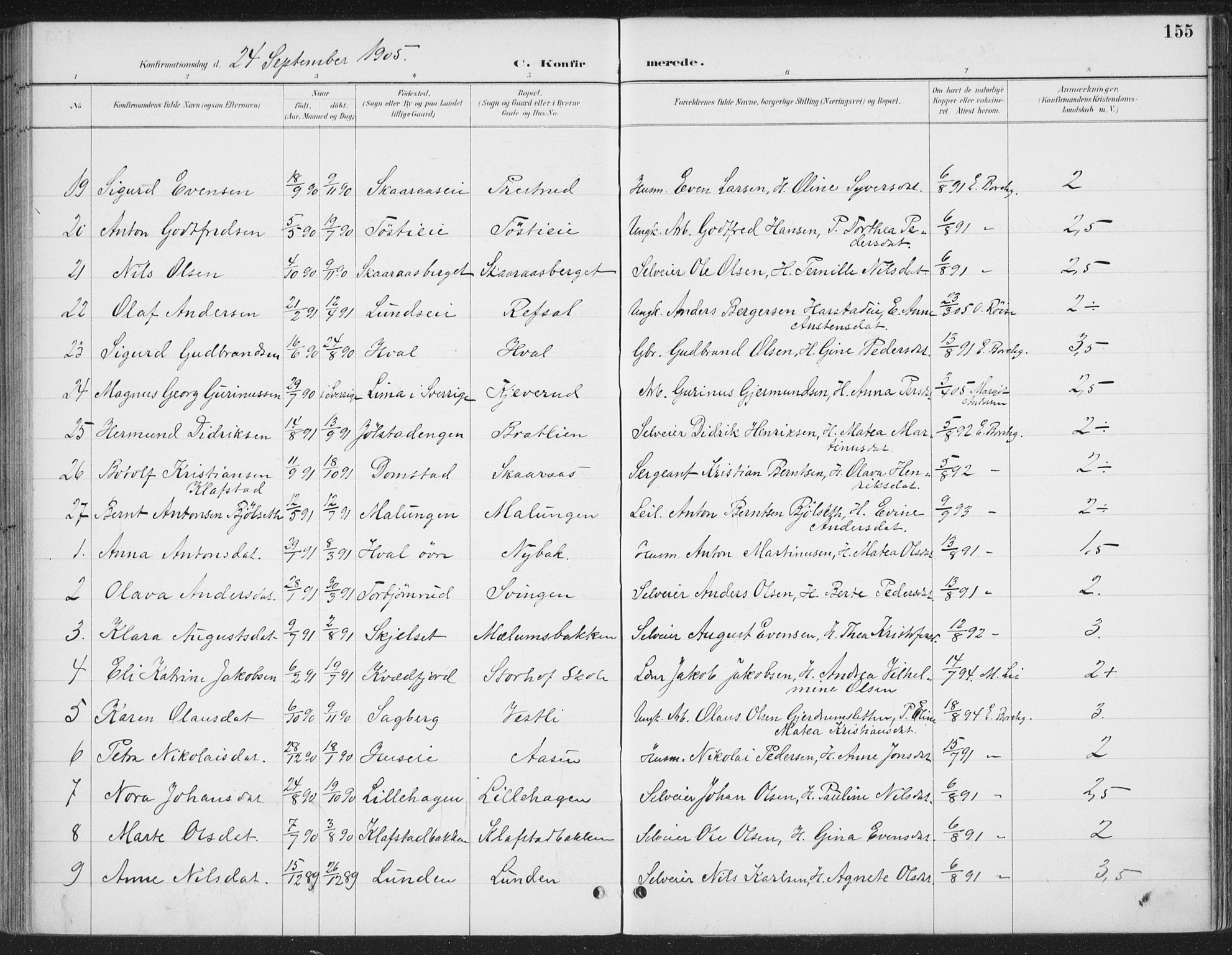 Romedal prestekontor, AV/SAH-PREST-004/K/L0008: Parish register (official) no. 8, 1887-1905, p. 155