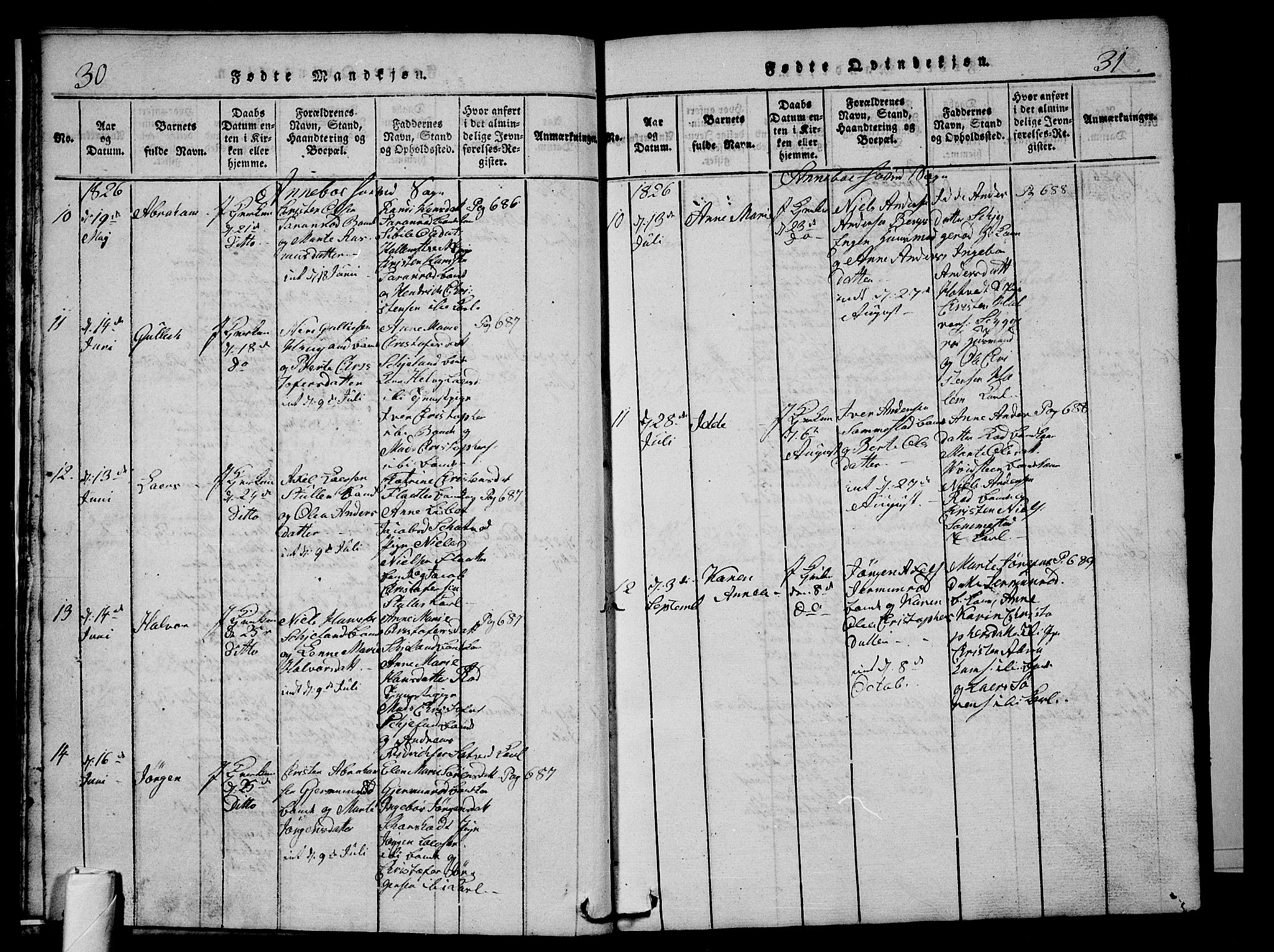 Andebu kirkebøker, AV/SAKO-A-336/G/Ga/L0002: Parish register (copy) no. I 2 /1, 1823-1832, p. 30-31