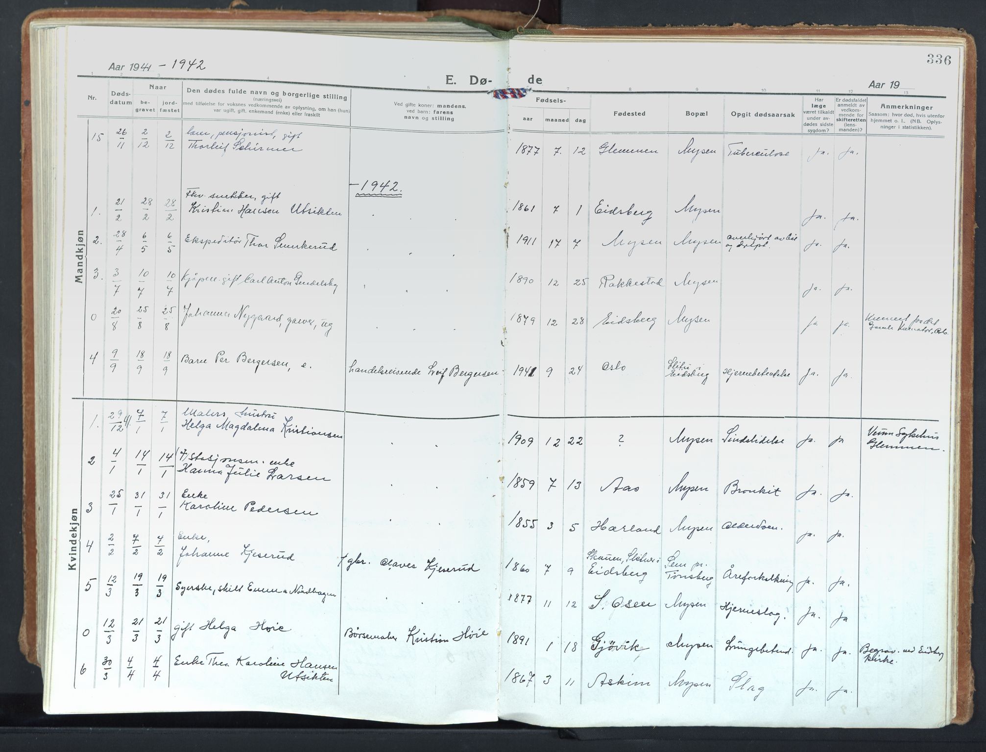 Eidsberg prestekontor Kirkebøker, SAO/A-10905/F/Fd/L0001: Parish register (official) no. IV 1, 1921-1948, p. 336