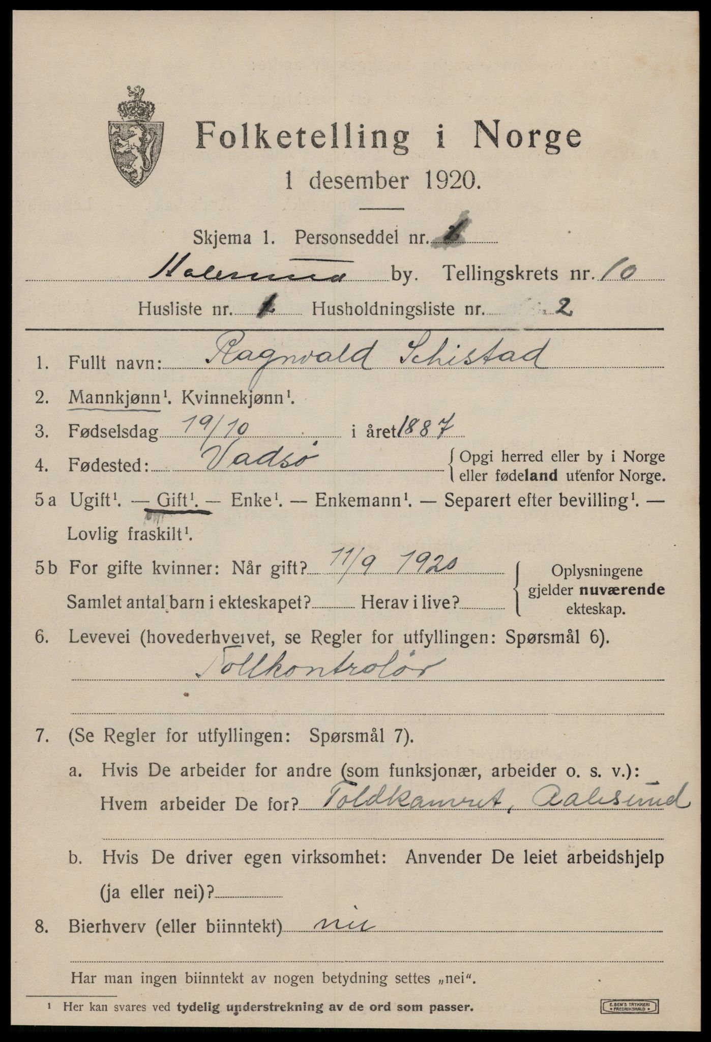 SAT, 1920 census for Ålesund, 1920, p. 23838