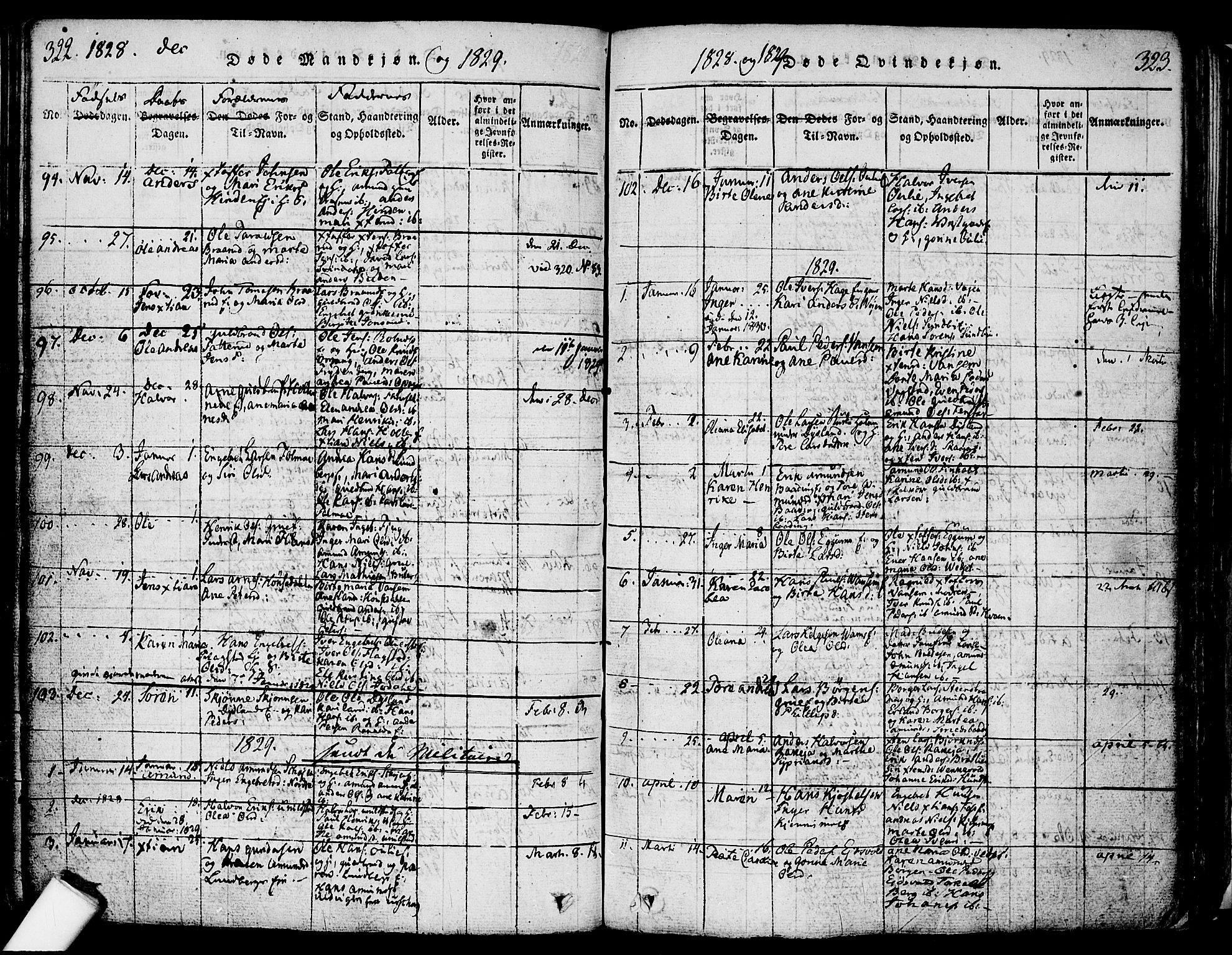 Nes prestekontor Kirkebøker, AV/SAO-A-10410/F/Fa/L0005: Parish register (official) no. I 5, 1815-1835, p. 322-323