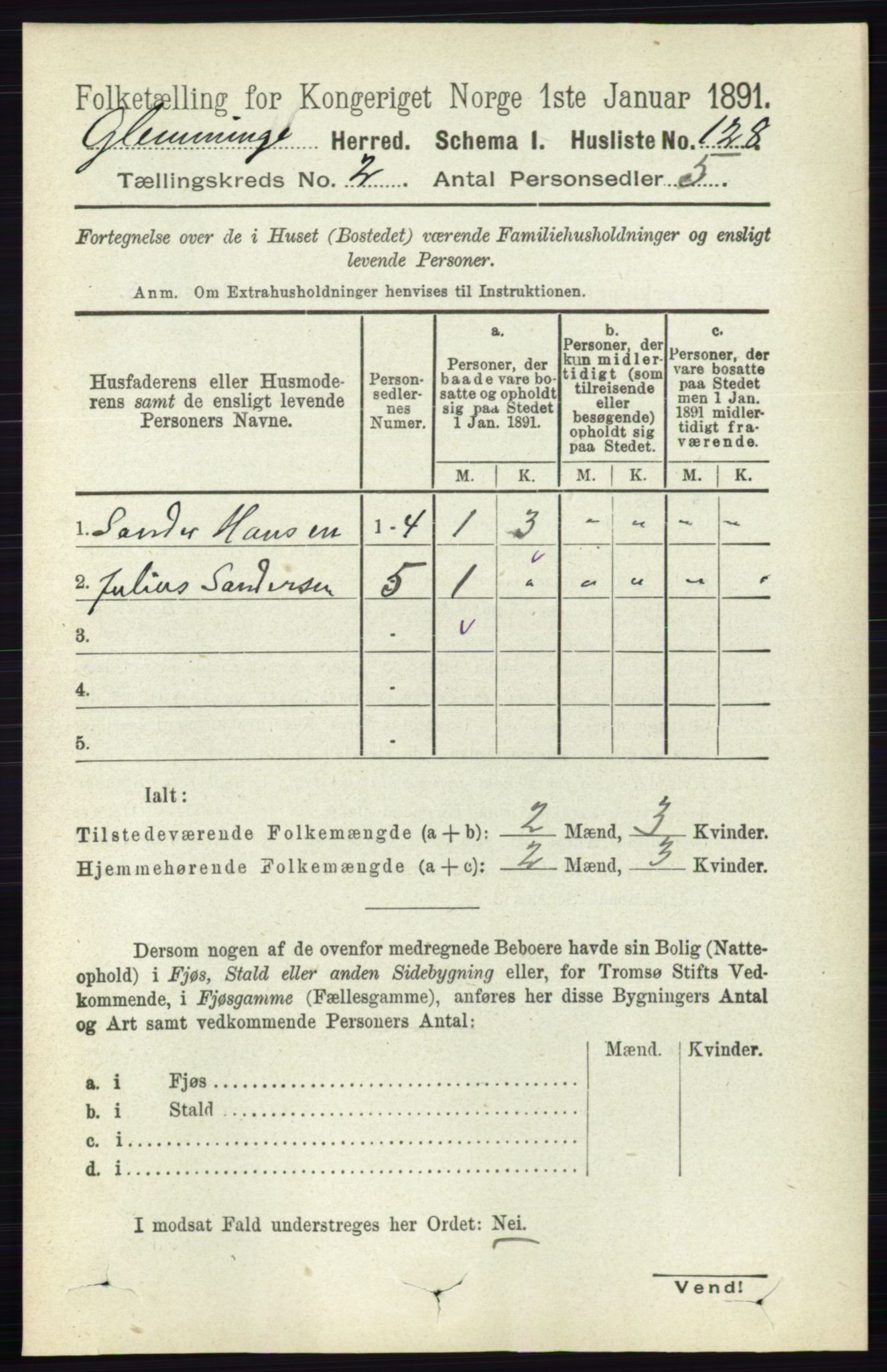 RA, 1891 census for 0132 Glemmen, 1891, p. 543